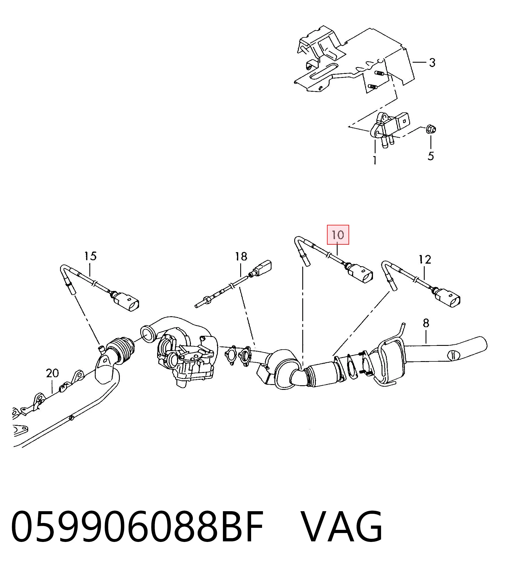 059906088BF VAG Датчик температури відпрацьованих газів (ВГ), перед фільтром сажі