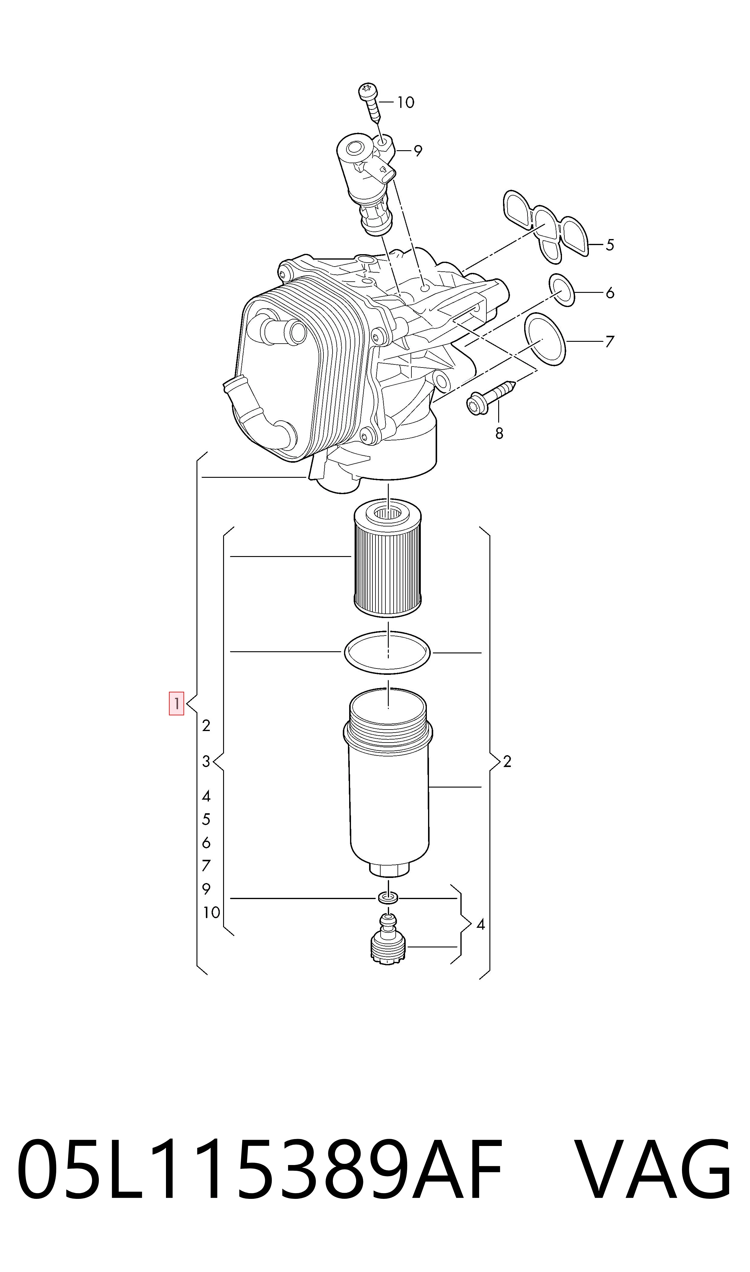 Корпус масляного фільтра VAG 05L115389AF ціна, від 170.76 USD