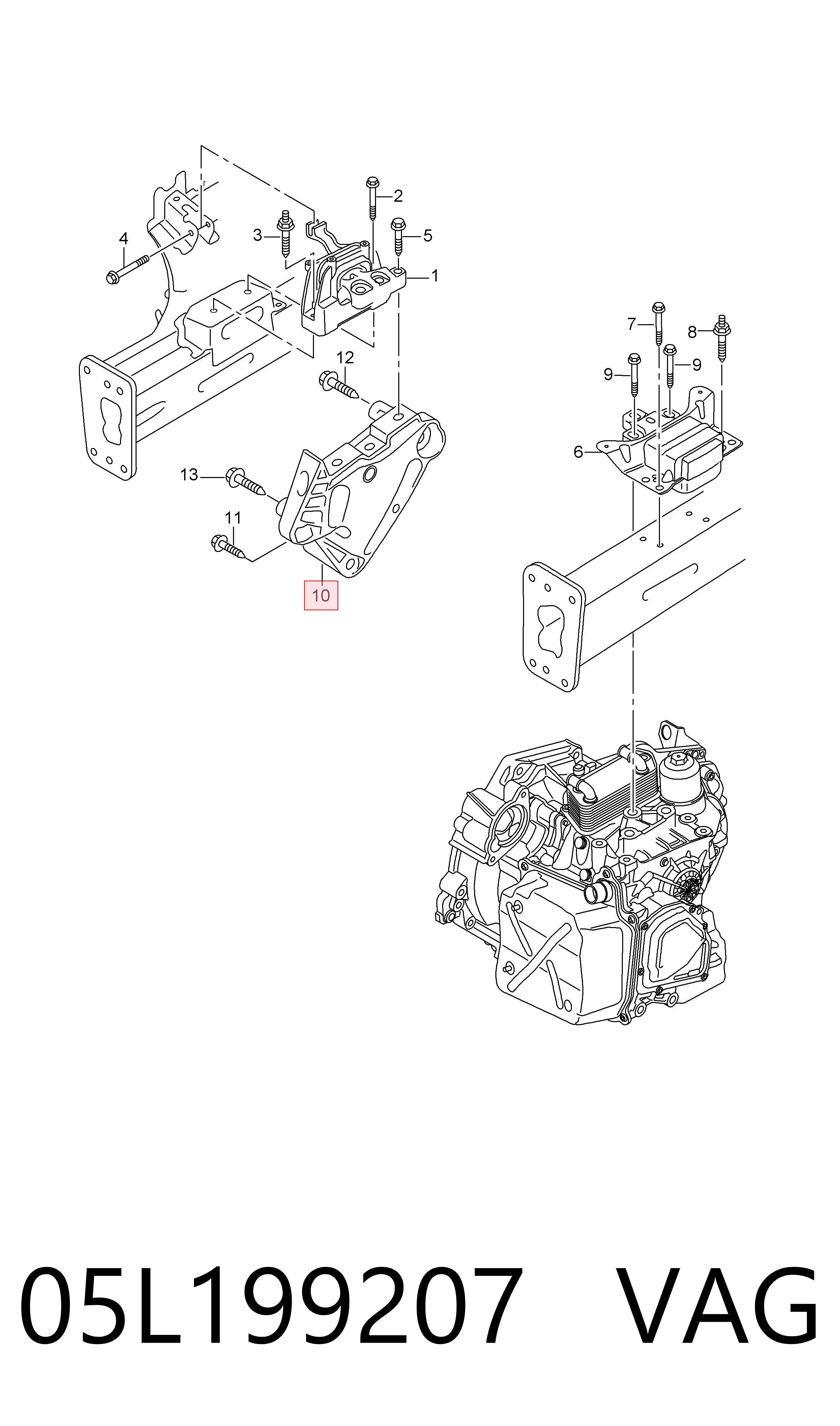 05L199207 VAG Кронштейн подушки (опори) двигуна, передньої