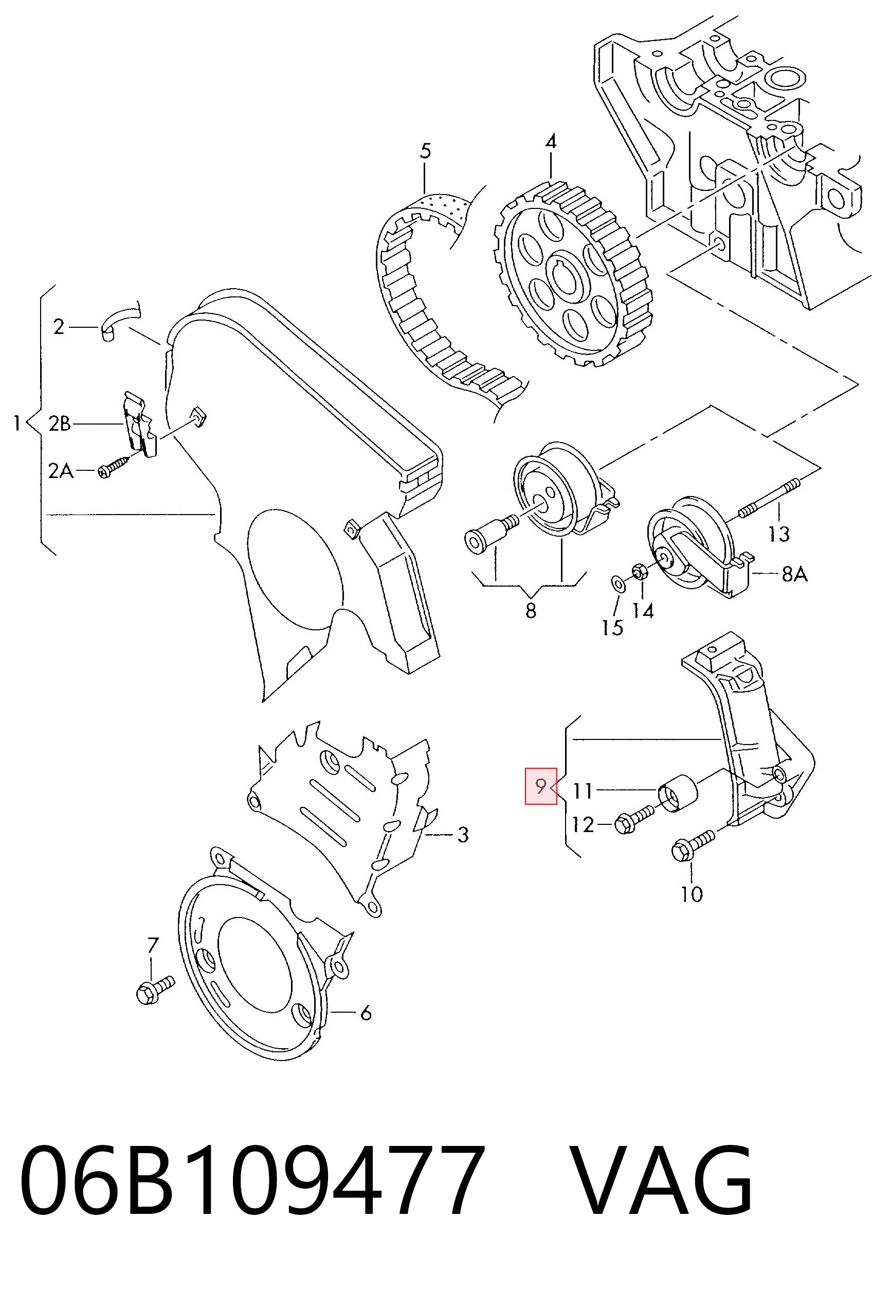 Натягувач ременя ГРМ VAG 06B109477 ціна, від 40.88 USD