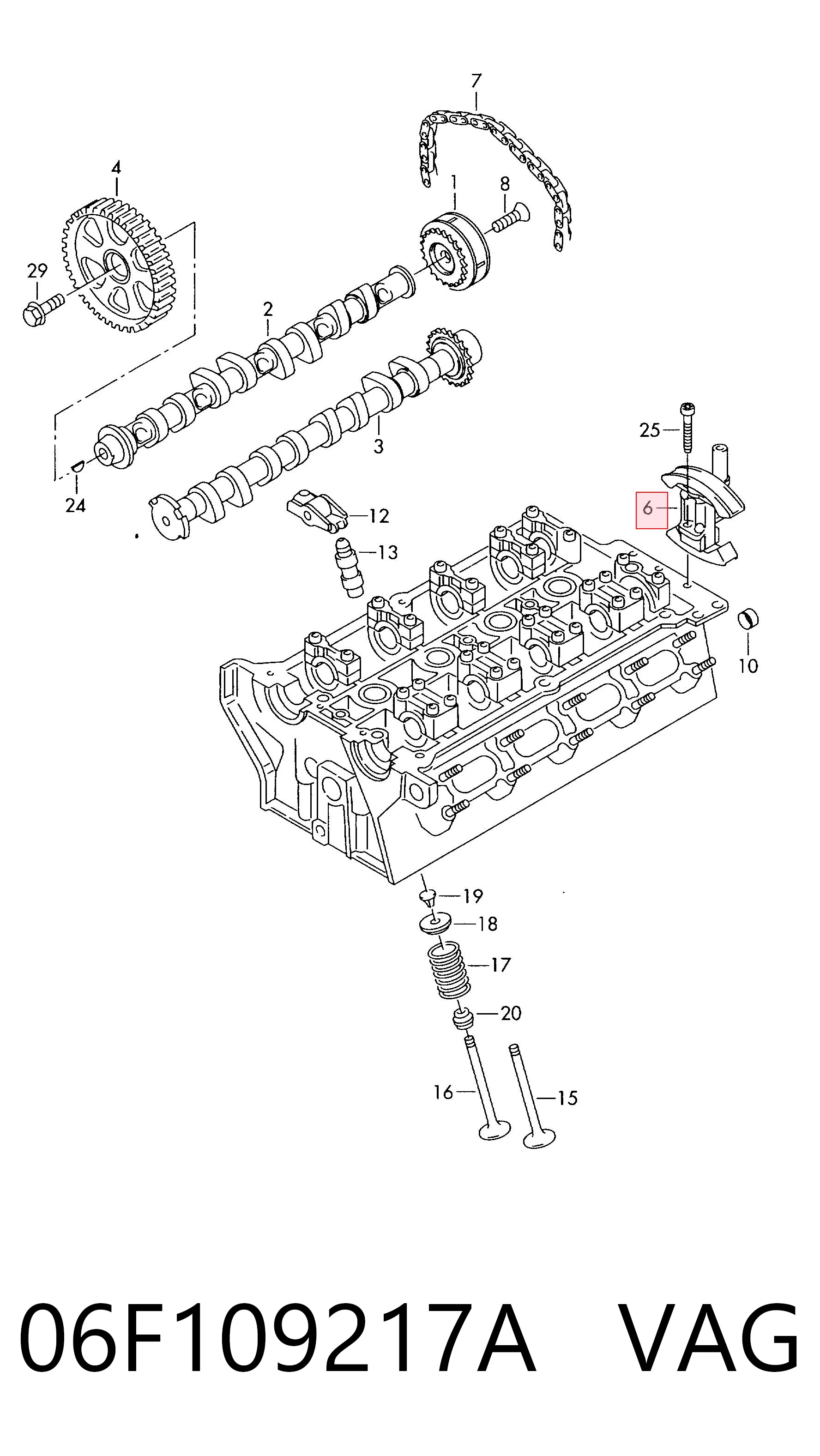 Натягувач ланцюга ГРМ VAG 06F109217A ціна, від 51.52 USD