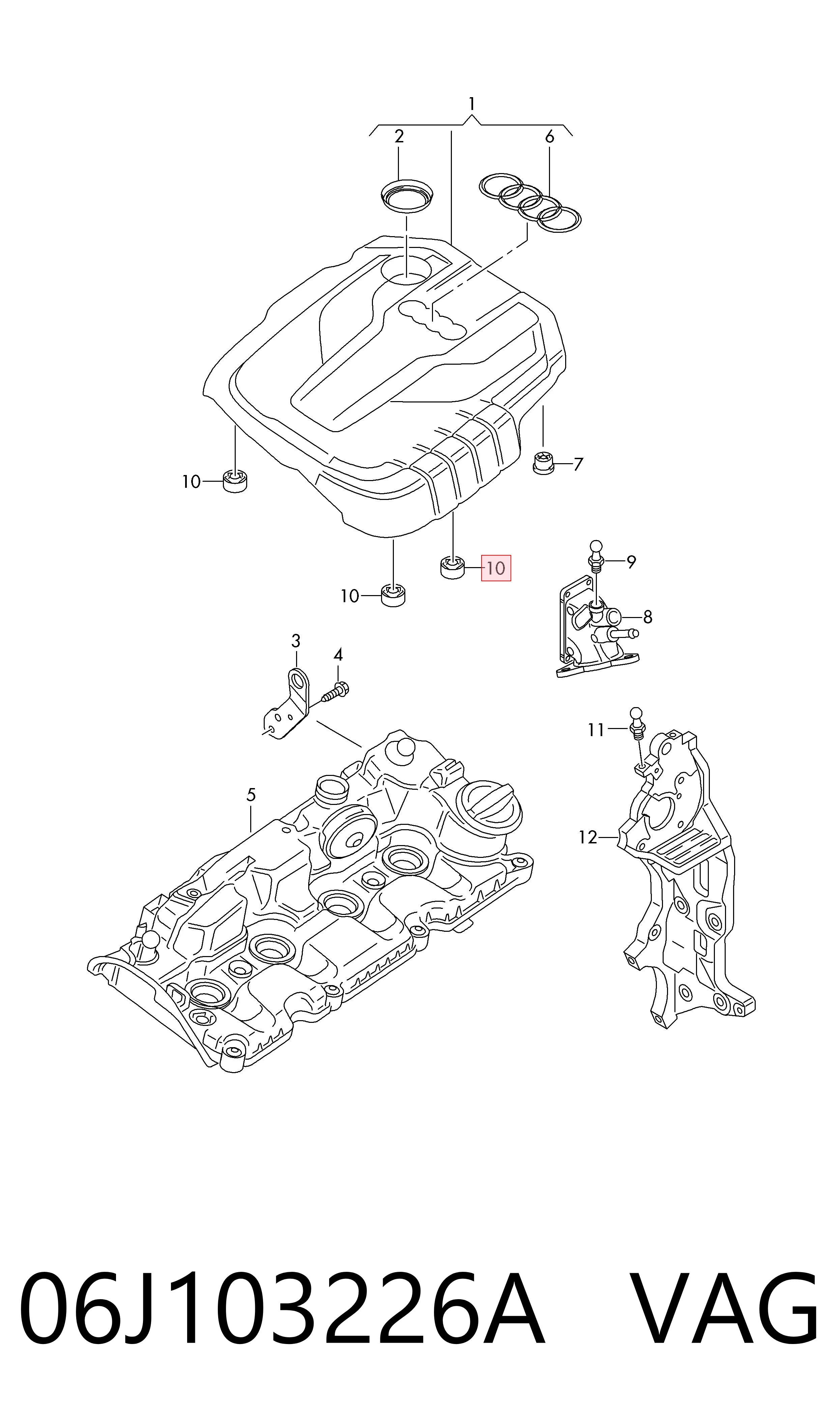 06J103226A VAG Подушка декоративної кришки двигуна