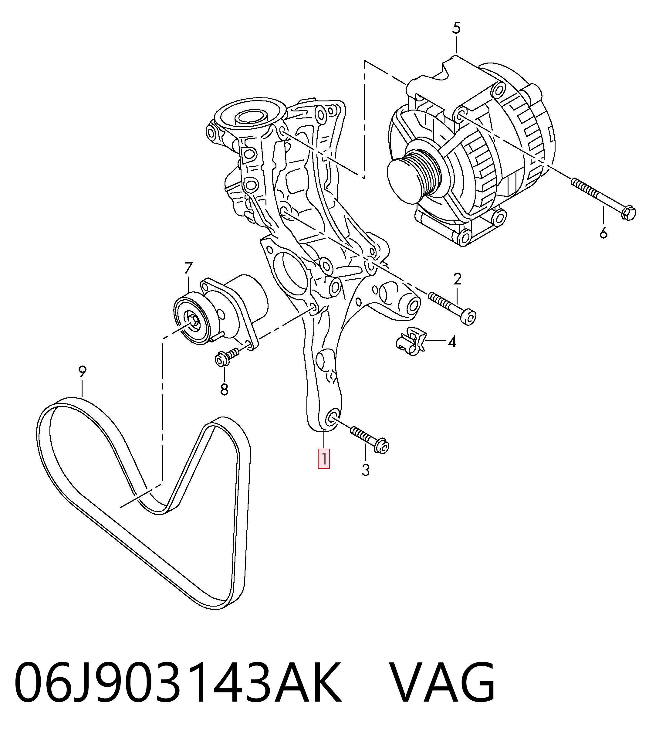06J903143AK VAG Кронштейн кріплення генератора