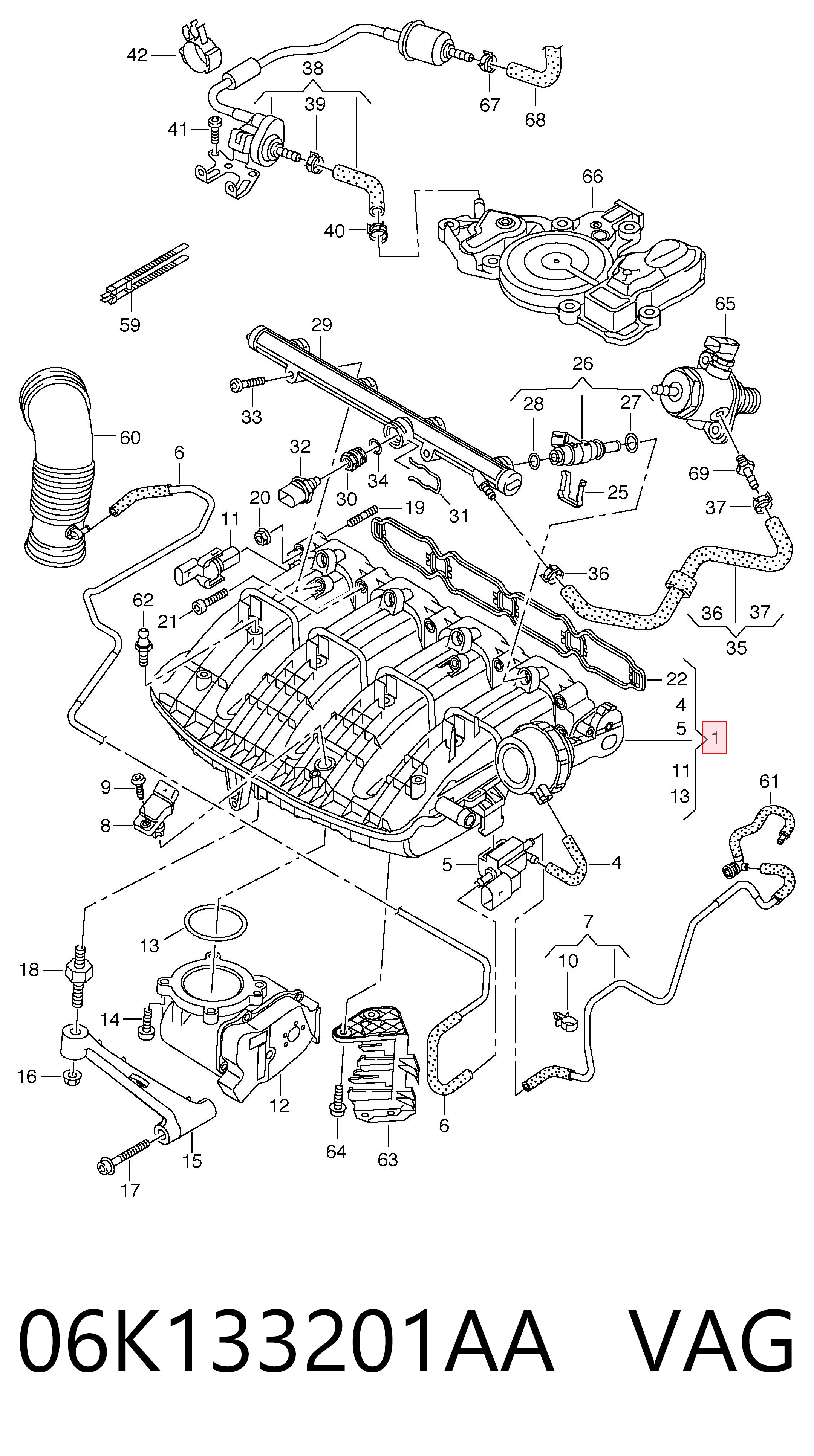 Колектор впускний VAG 06K133201AA ціна, від 248.15 USD
