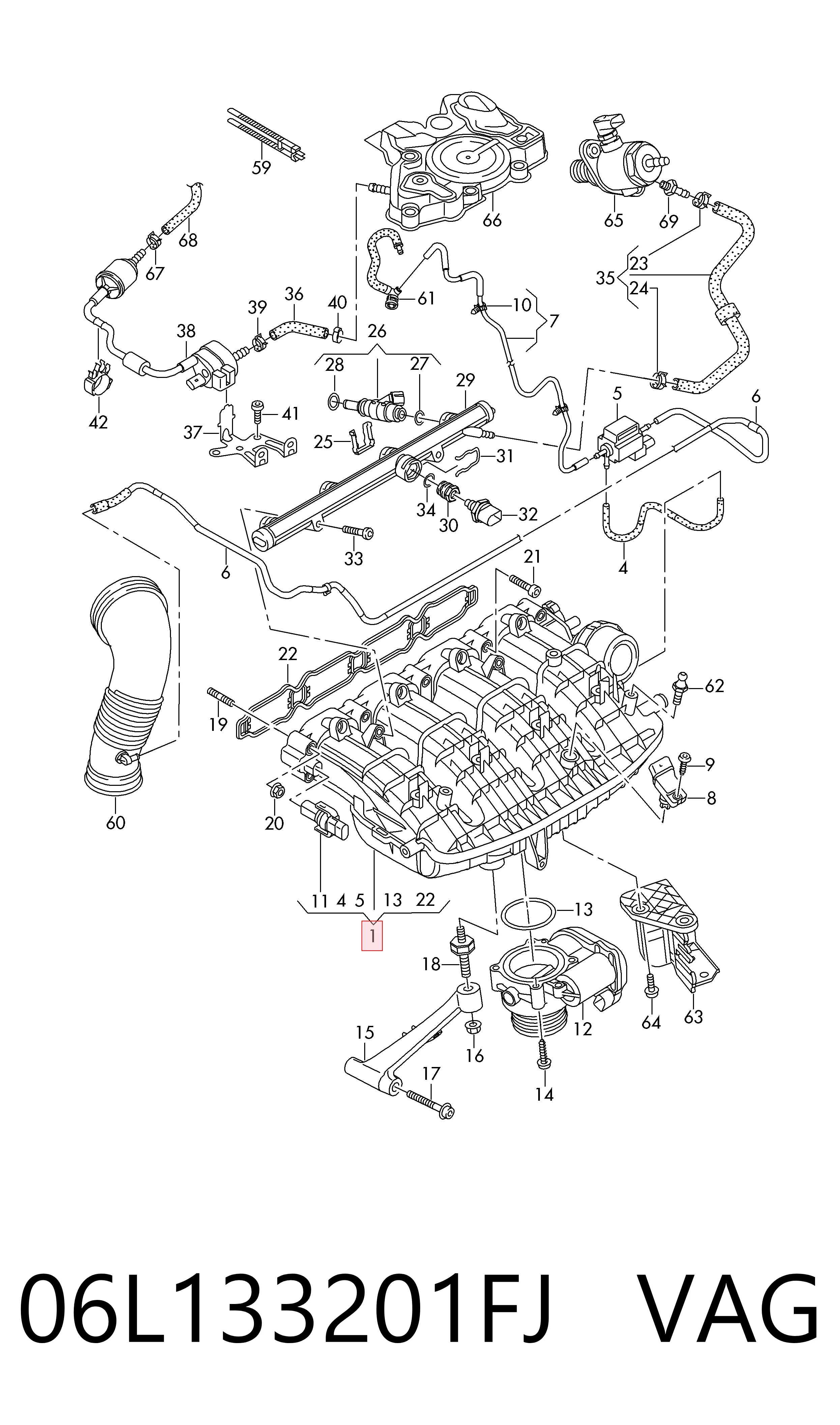 Колектор впускний VAG 06L133201FJ ціна, від 187.39 USD