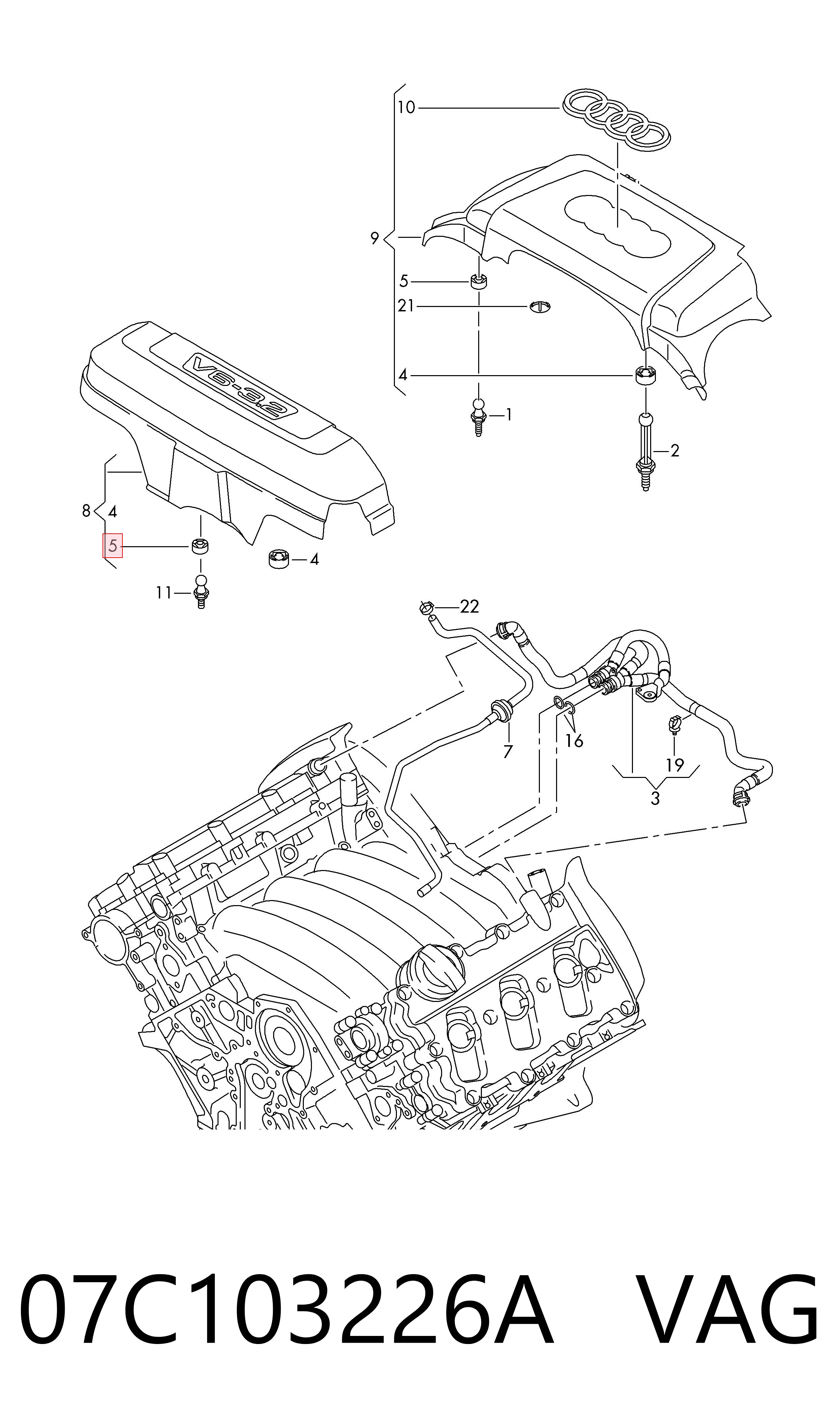 07C103226A VAG Подушка декоративної кришки двигуна