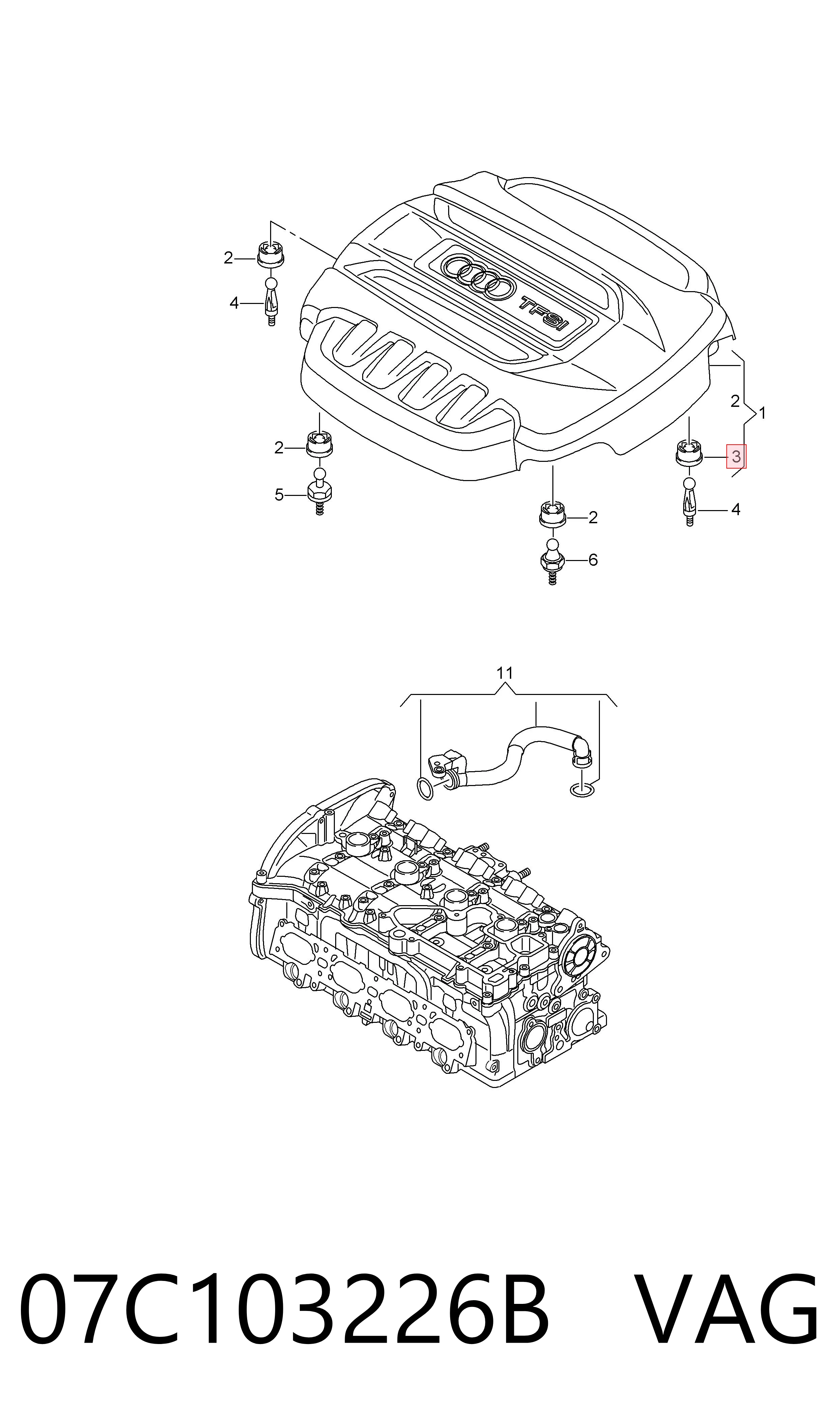 07C103226B VAG Подушка декоративної кришки двигуна