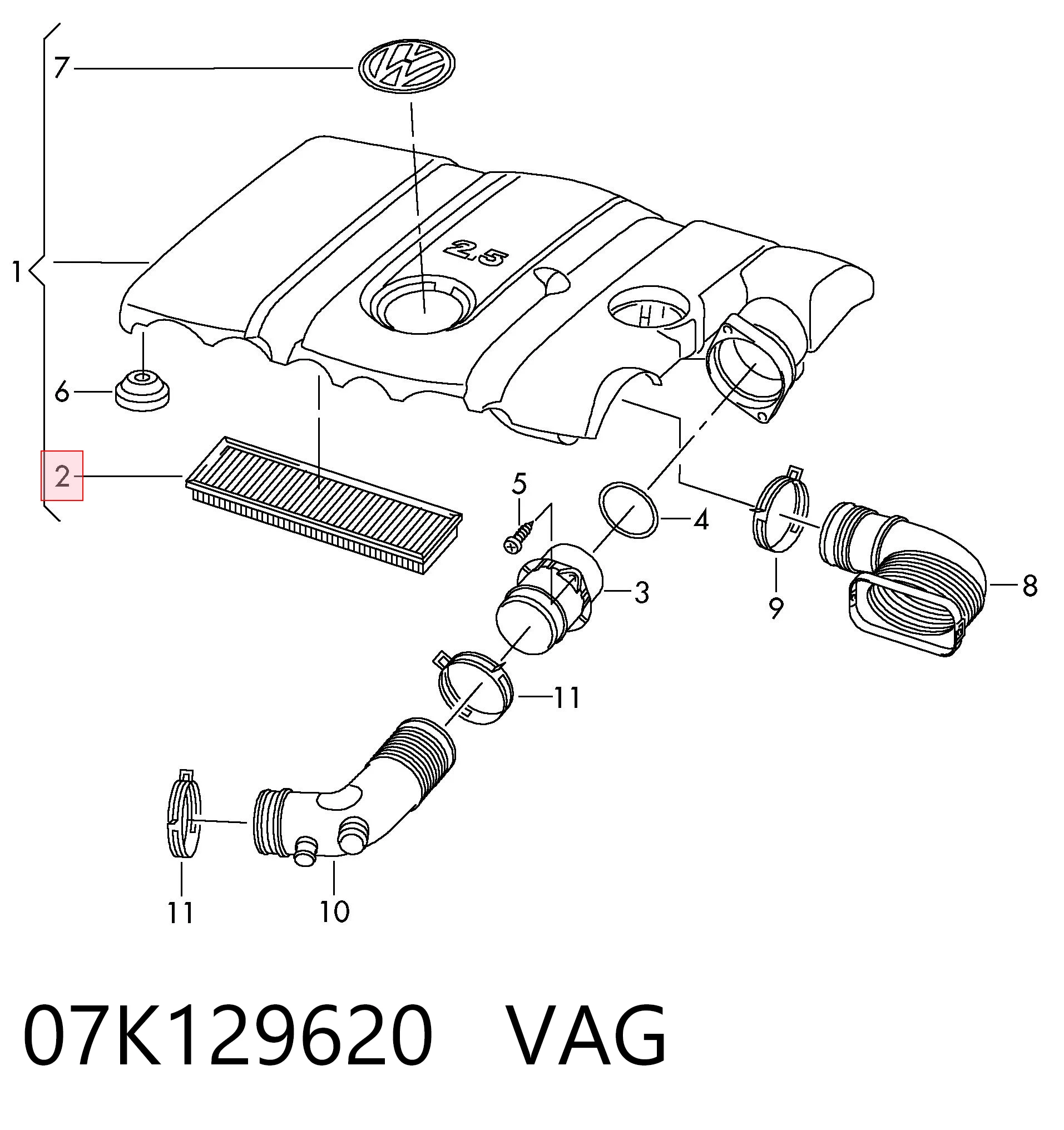 07K129620 VAG Повітряний фільтр двигуна