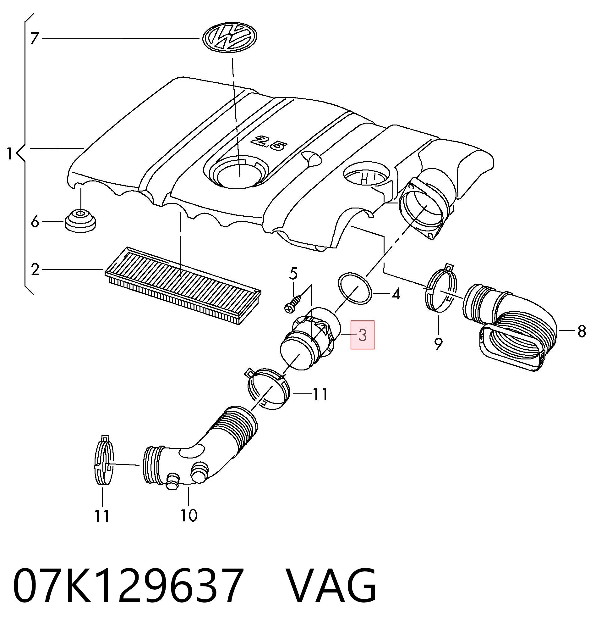 07K129637 VAG Датчик витрати повітря
