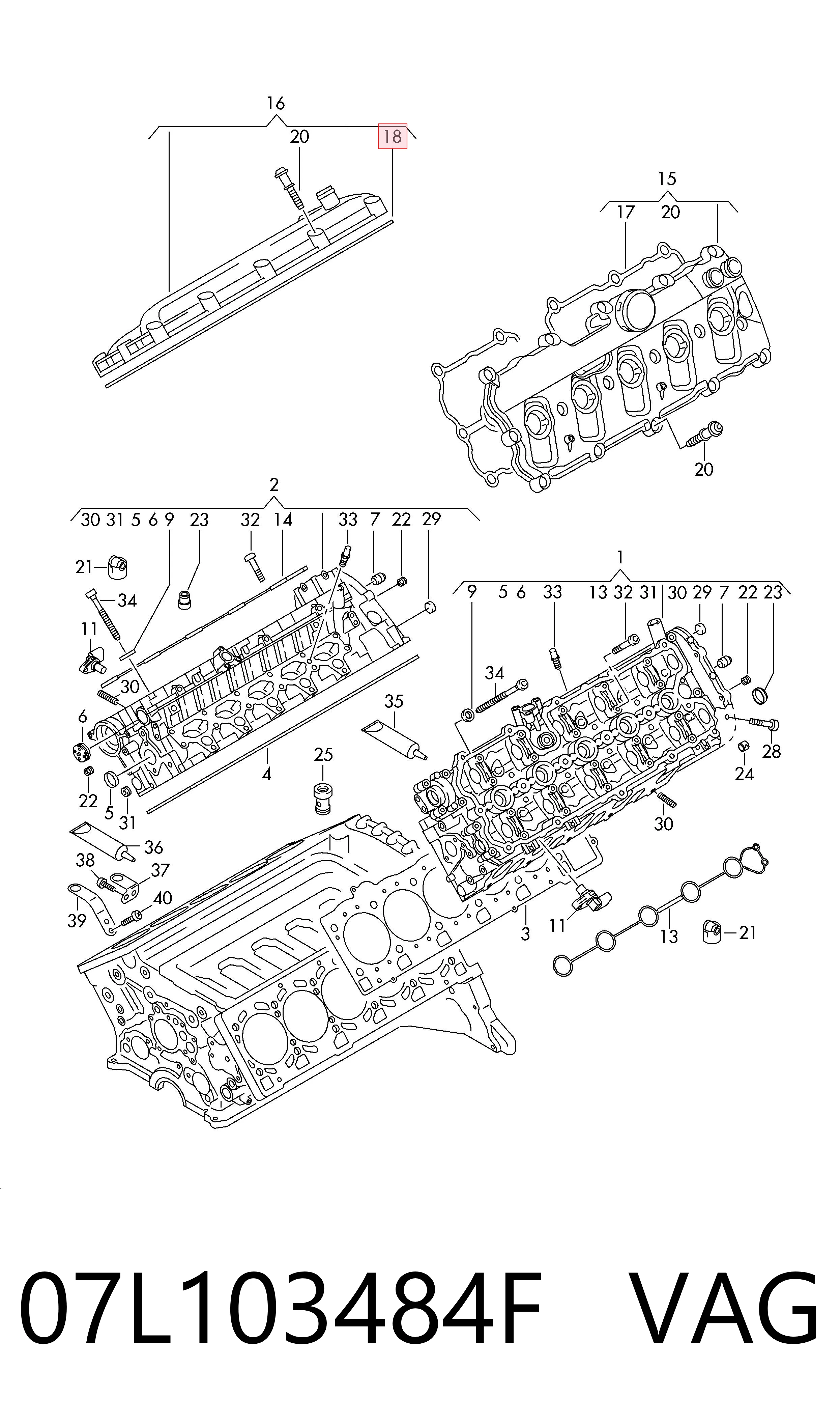 07L103484F VAG Прокладка клапанної кришки двигуна, права