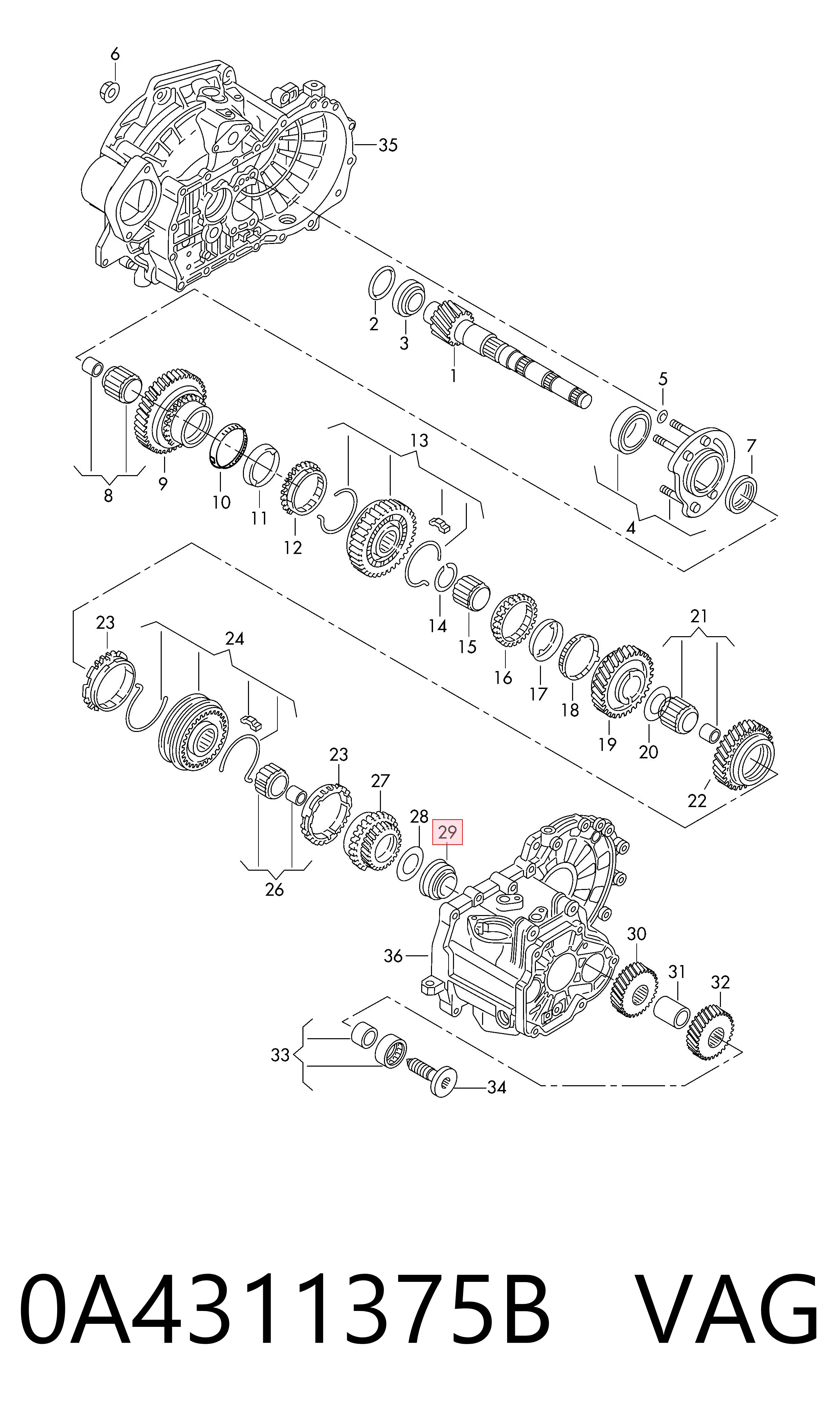 Купити 0A4311375B VAG Підшипник первинного валу коробки