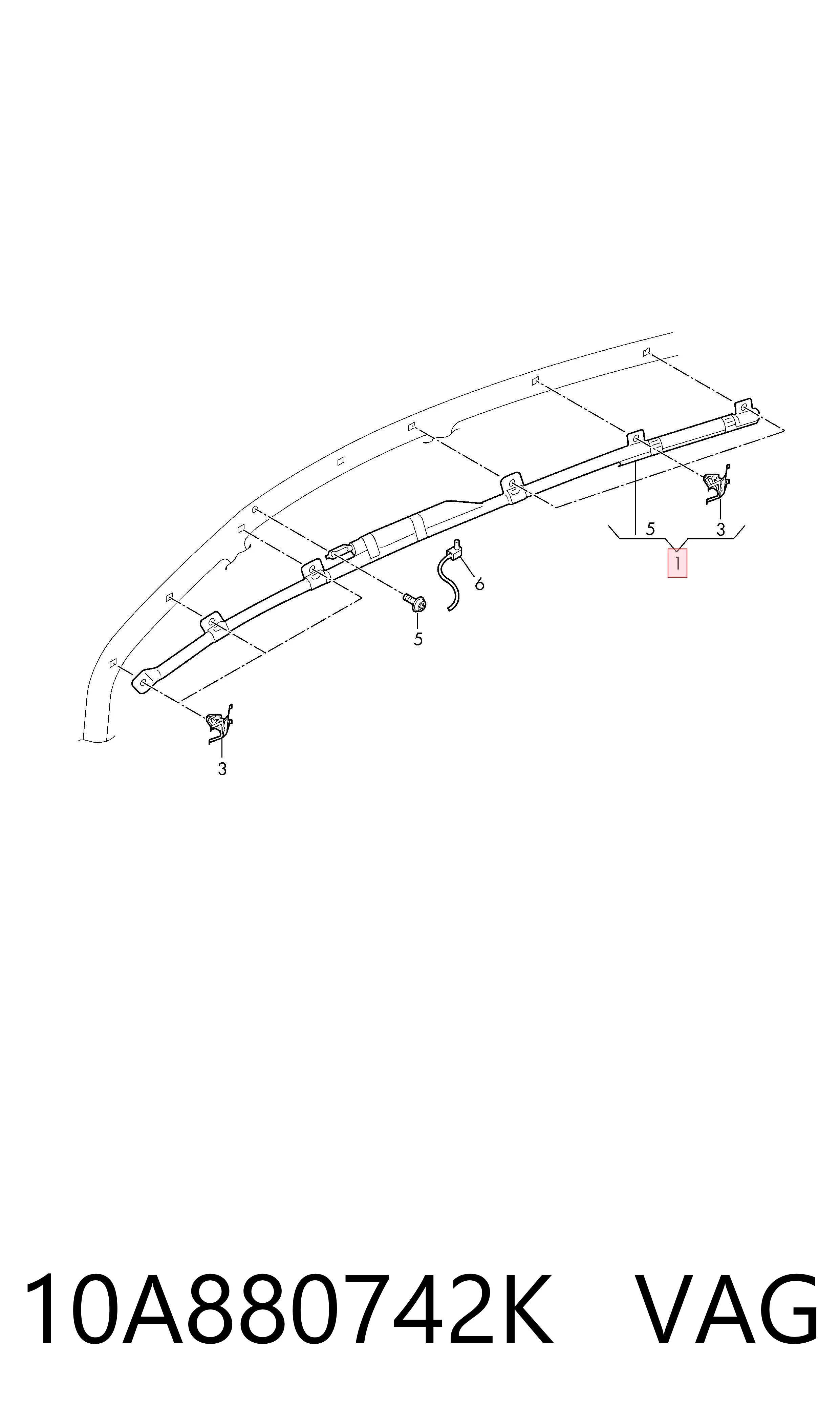 10A880742K VAG Подушка безпеки, шторка бічна, права, AIRBAG