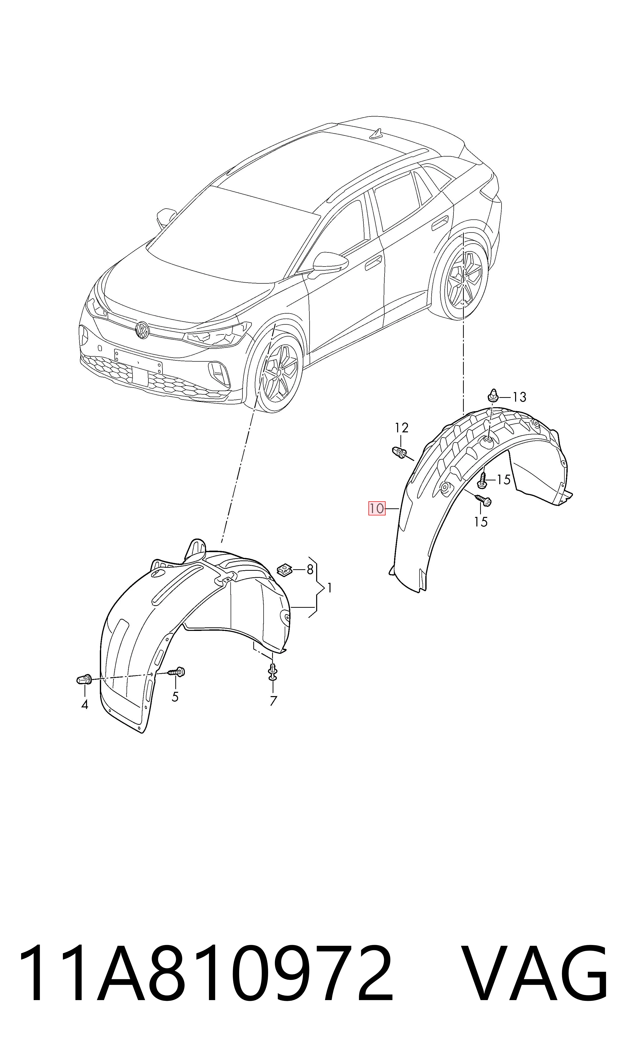 Підкрилок заднього крила, правий VAG 11A810972 ціна, від 85.42 USD