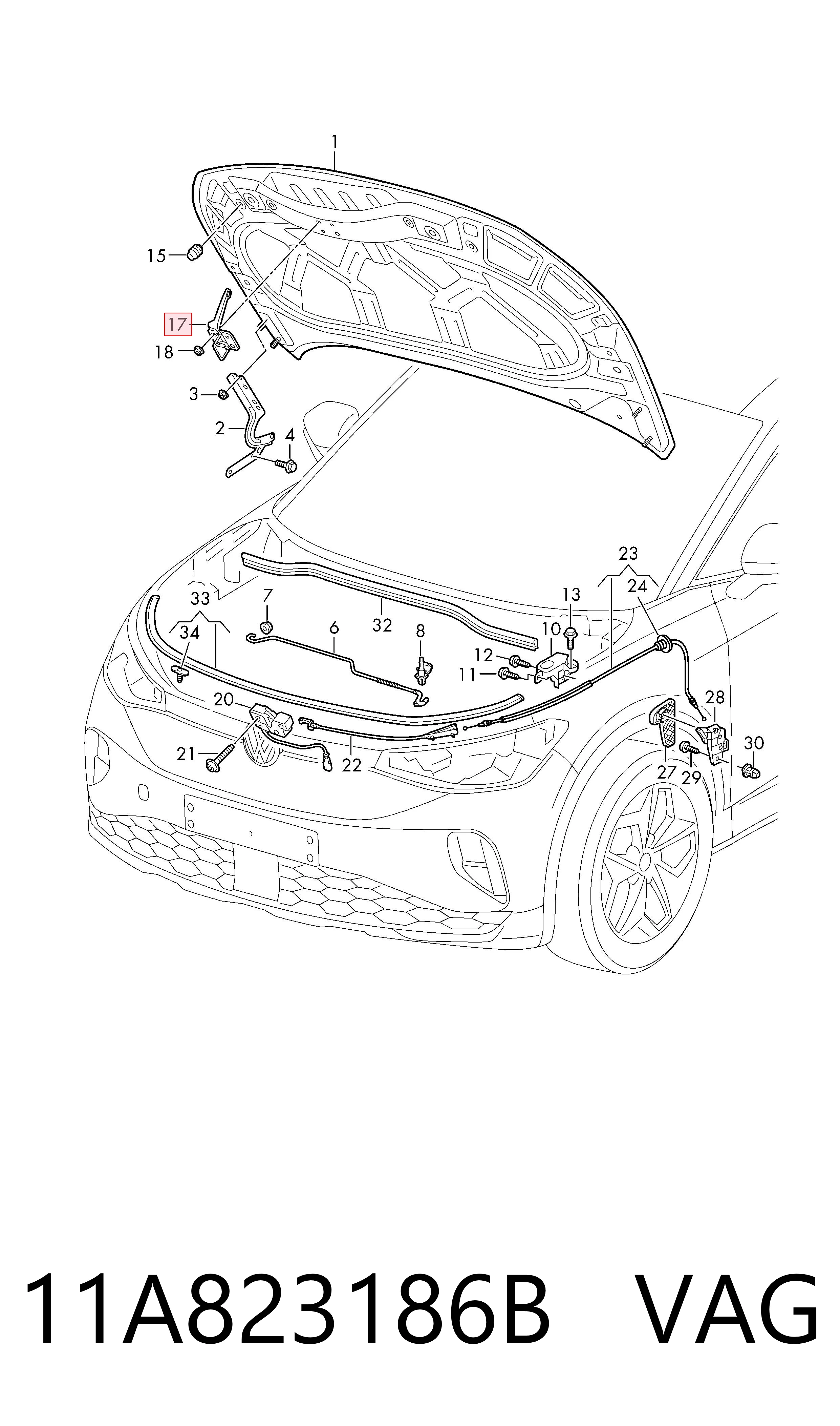 11A823186B VAG Стояк-гак замка капота