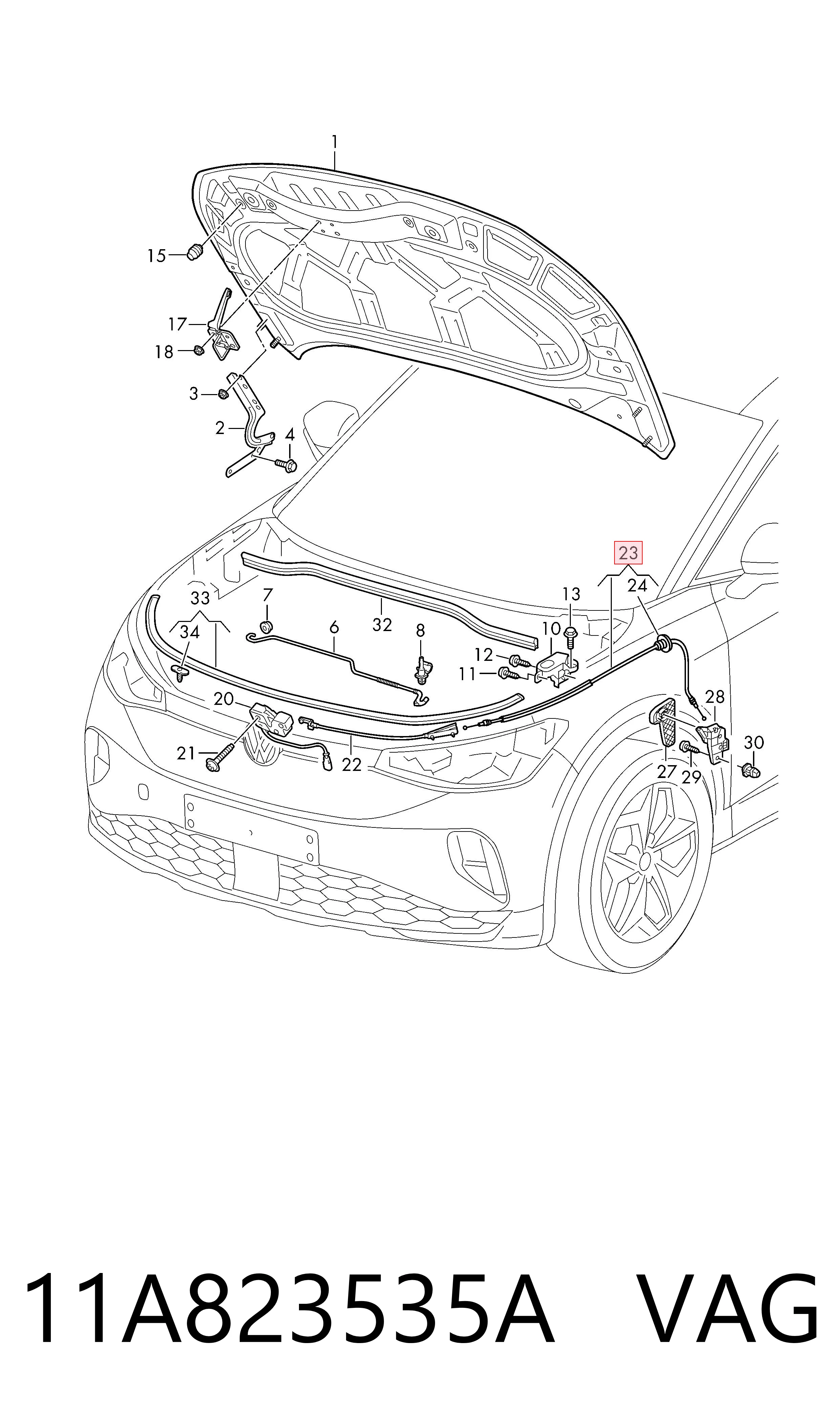 Трос відкриття капота, задній VAG 11A823535A ціна, від 50.38 USD