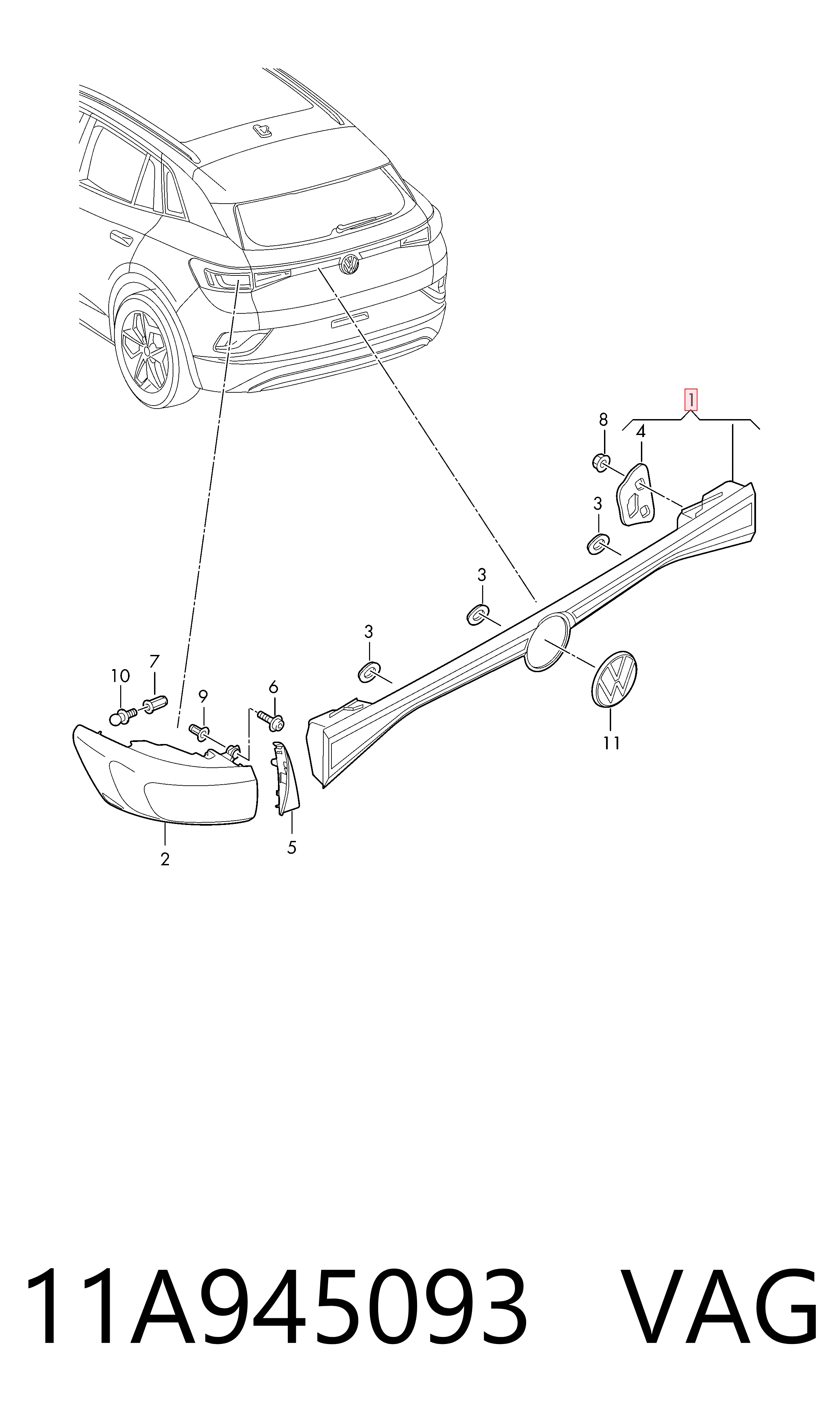 11A945093 VAG Ліхтар багажника