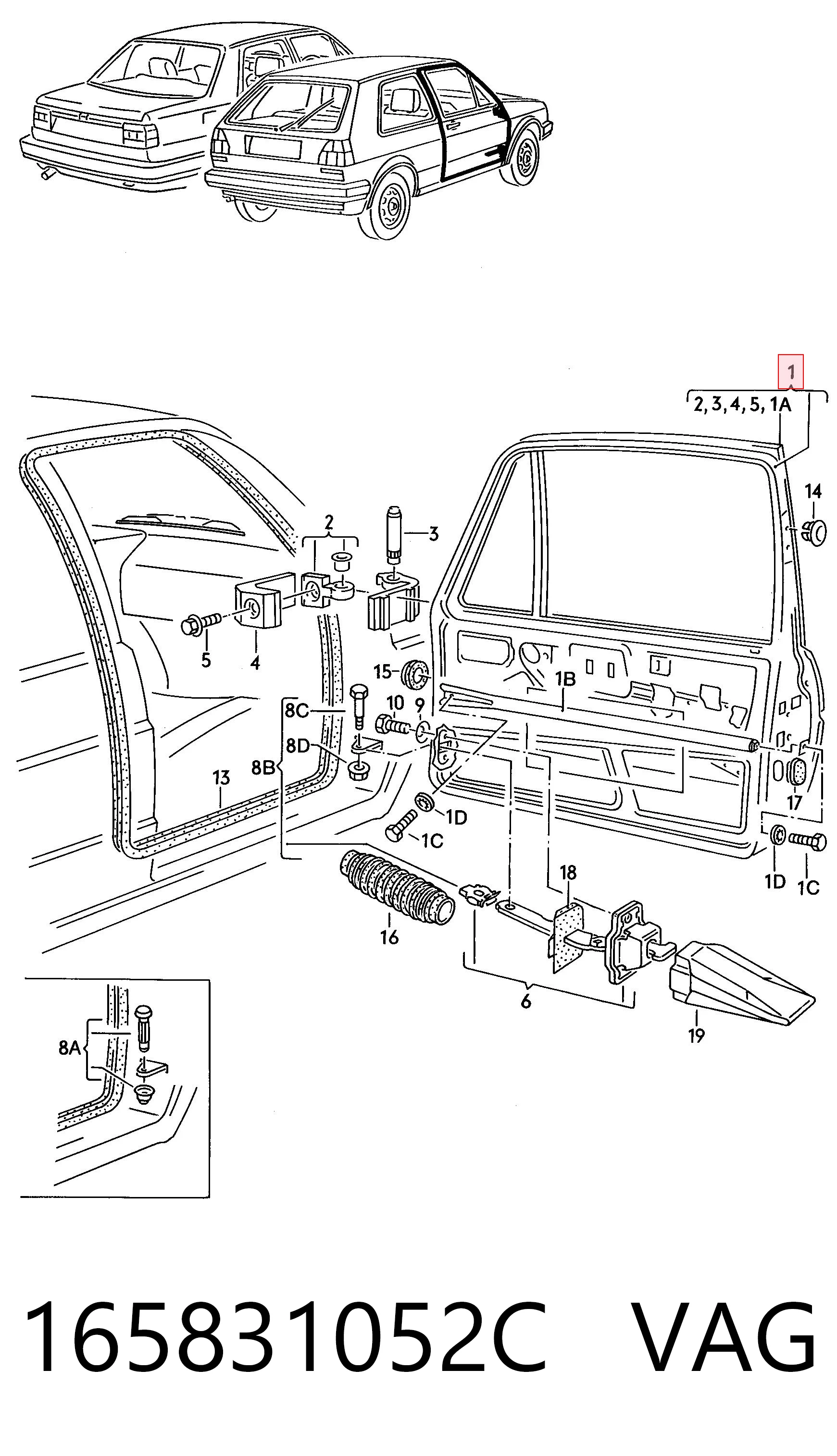 Двері передні, праві Volkswagen Jetta 2 19E, 1G2, 165, 167