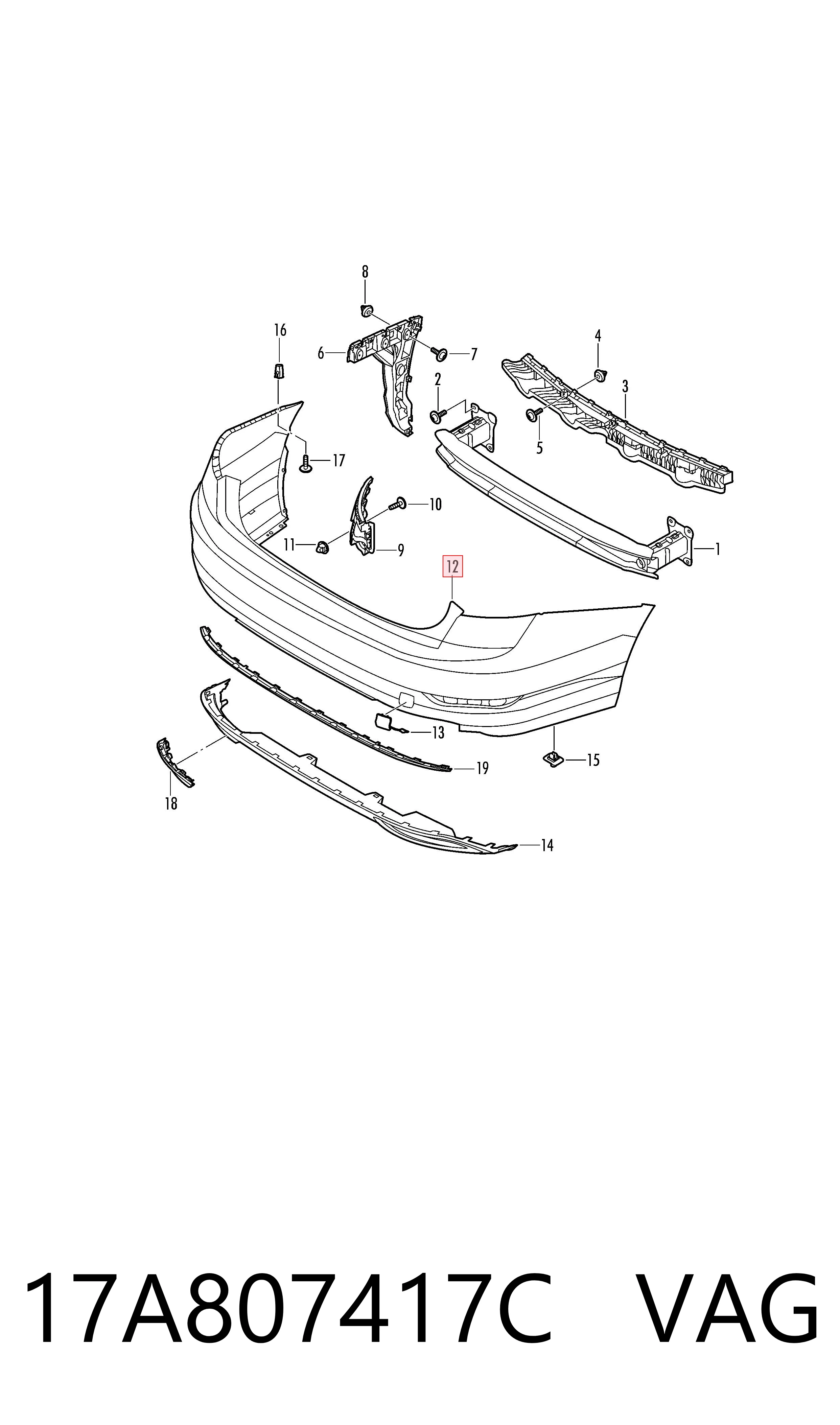 Буфер (бампер) задній на Volkswagen Jetta VII BU3, BU4