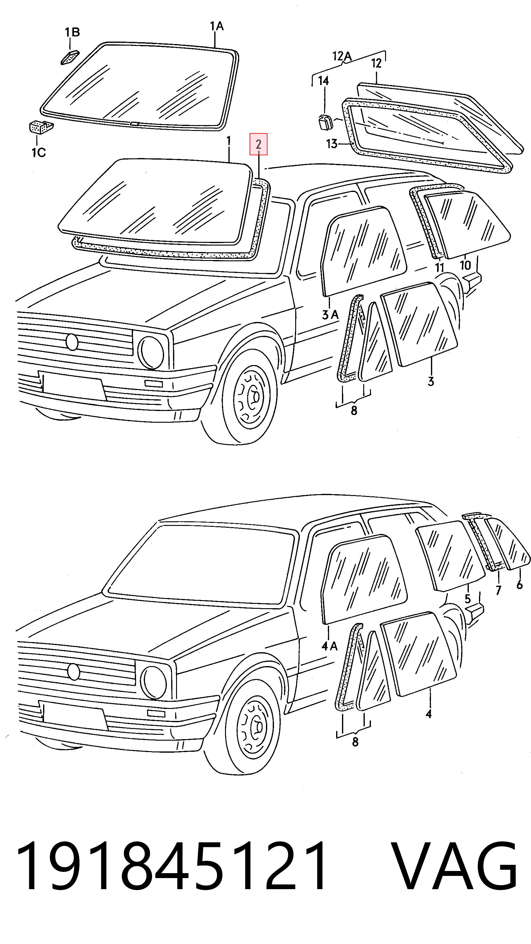 Прокладка лобового скла на Volkswagen Golf II 19E, 1G1