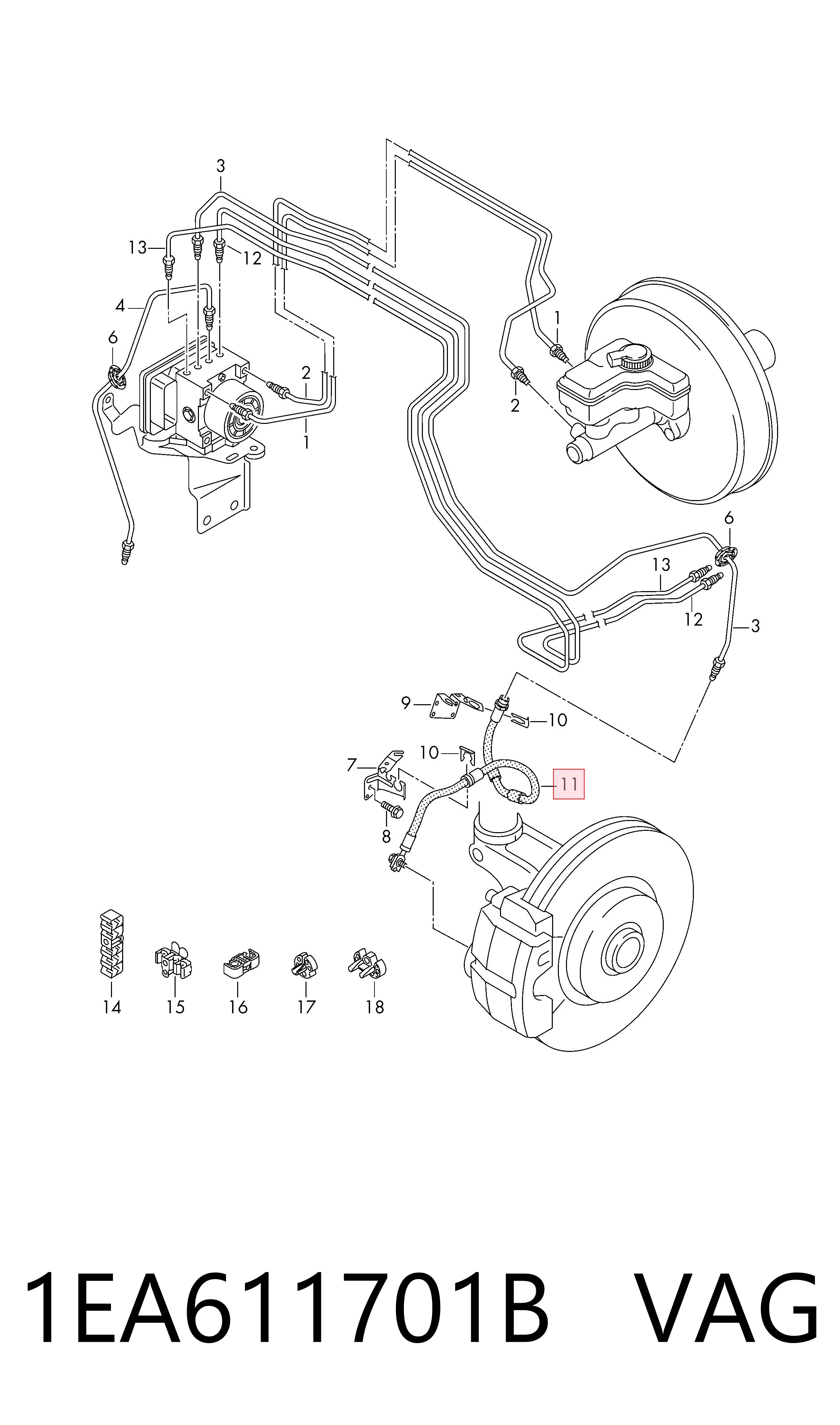Шланг гальмівний передній VAG 1EA611701B ціна, від 19.00 USD