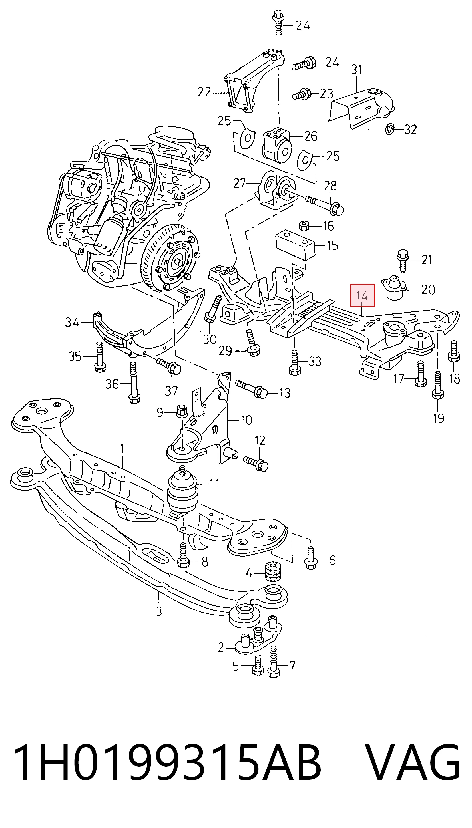 Купити Підрамник передній Volkswagen Golf III 1H1
