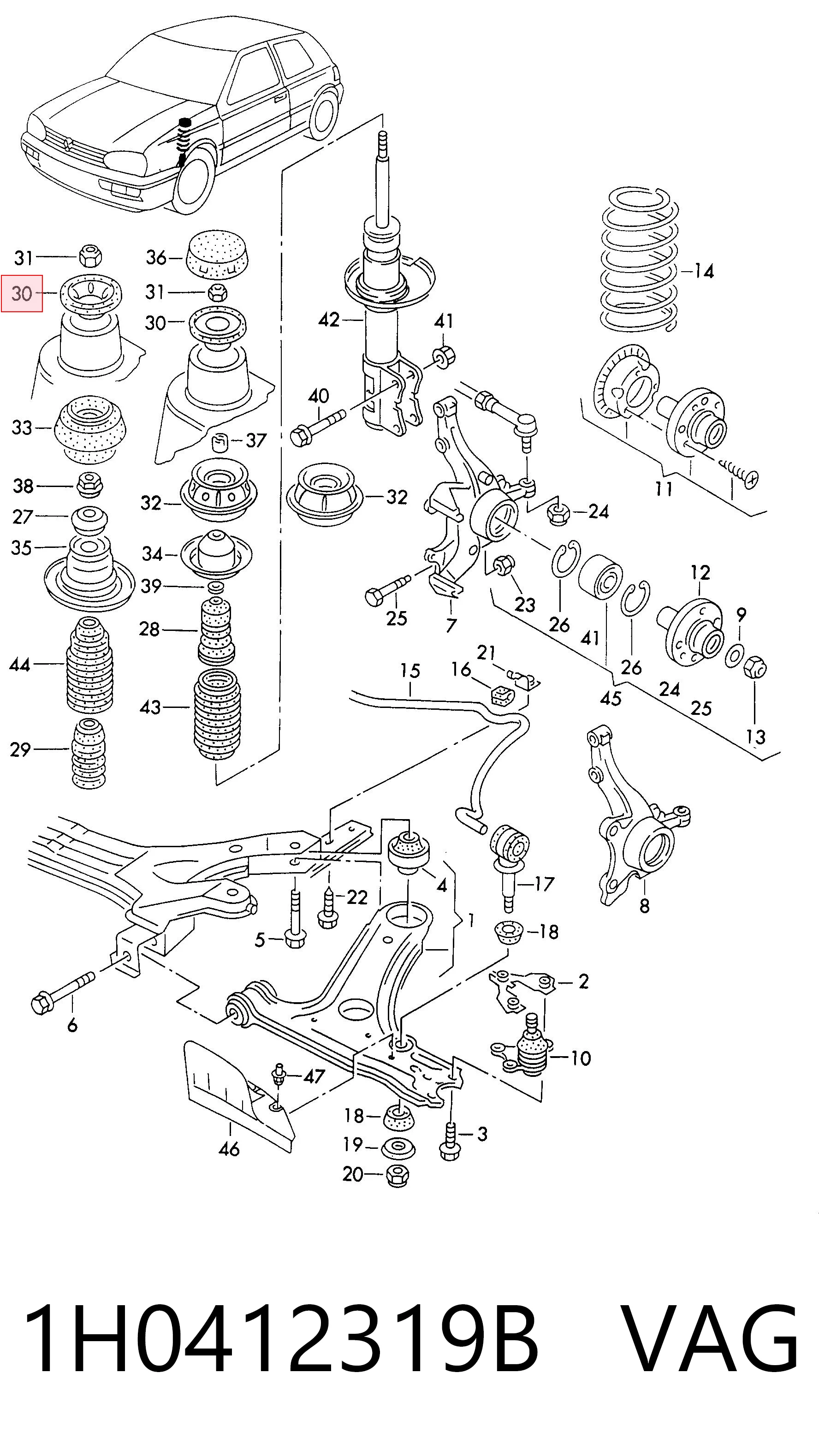 Опора стійки амортизатора переднього Volkswagen Golf II хетчбек (19E, 1G1) (1983 - 1992) ціна, від 3.55 USD