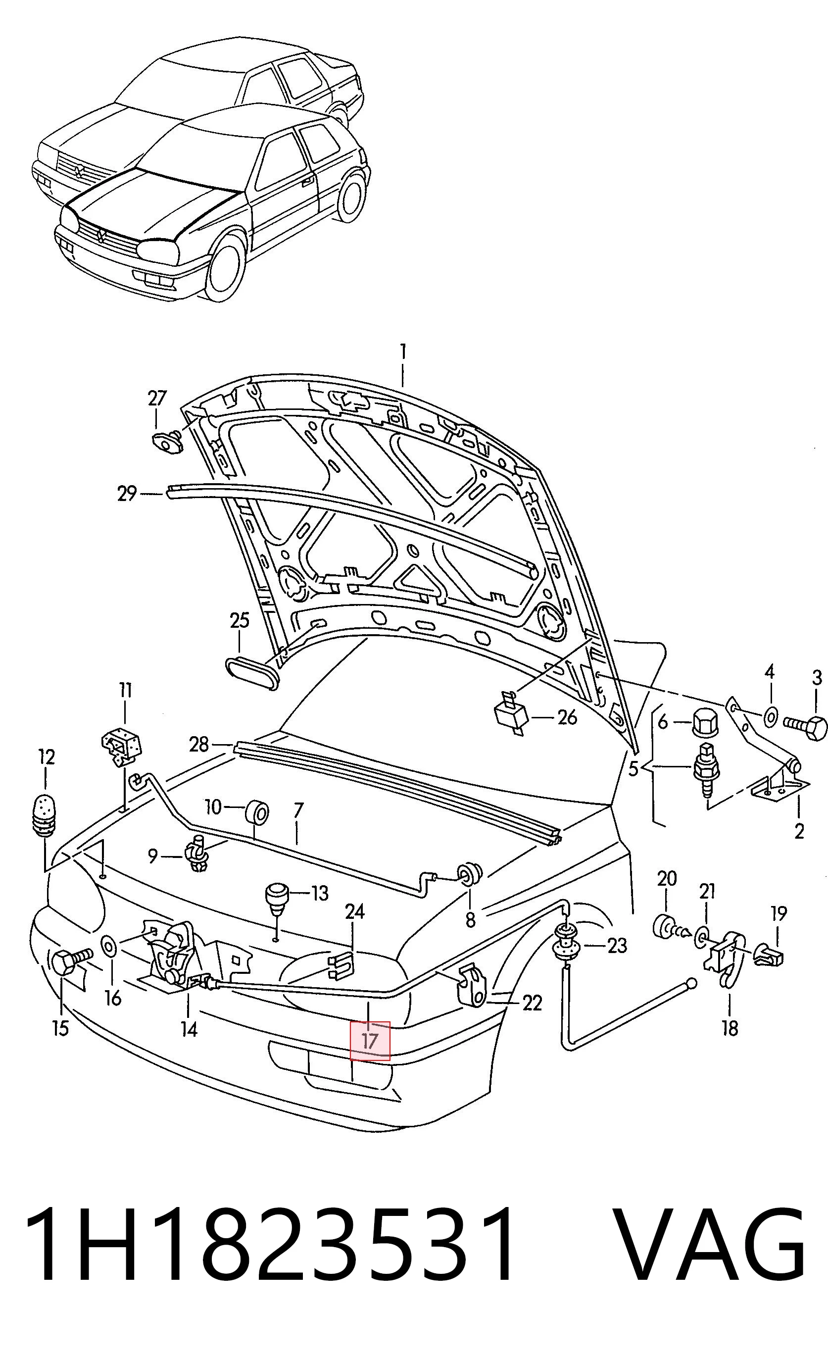 Трос відкриття капота Volkswagen Golf III хетчбек (1H1) (1989 - 2000) ціна, від 5.57 USD