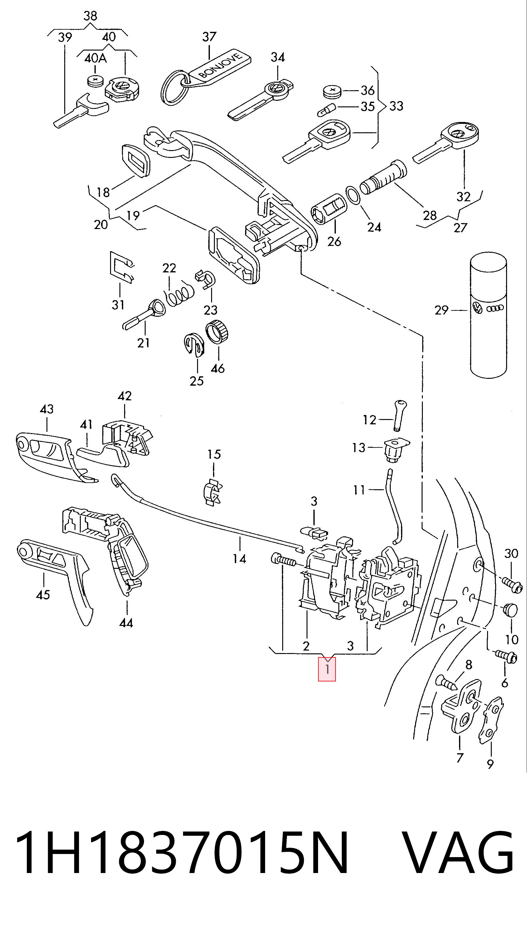 Замок водійських дверей на Volkswagen Vento  1H2