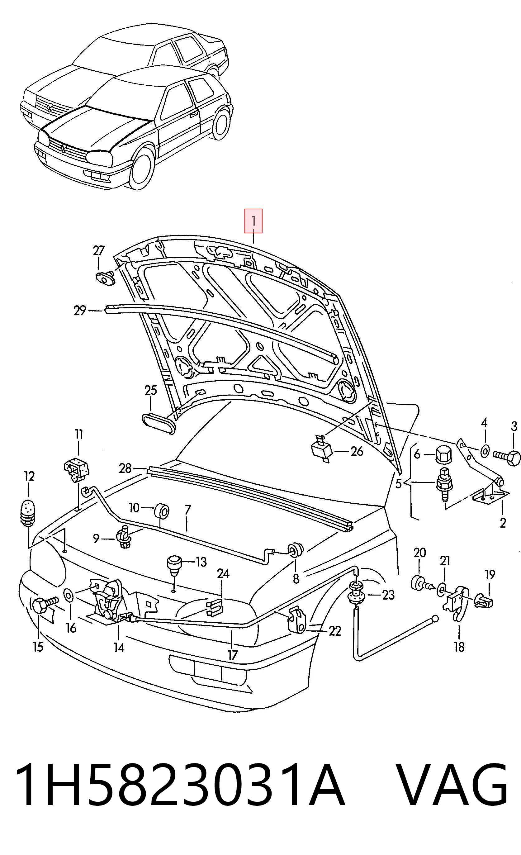 Капот Volkswagen Vento седан (1H2) (1991 - 1998) ціна, від 63.35 USD