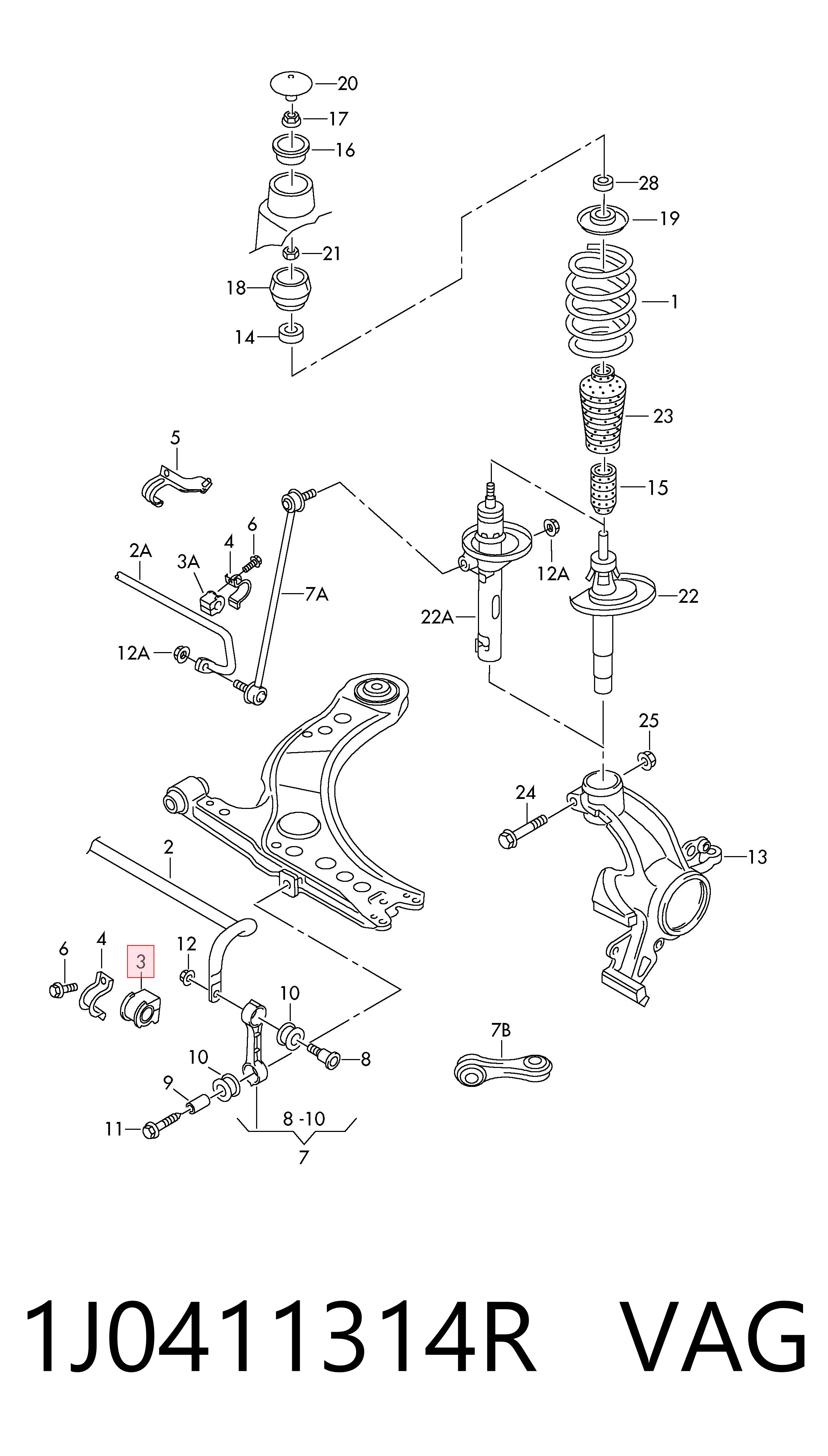 Подушка стабілізатора VAG 1J0411314R ціна, від 2.69 USD