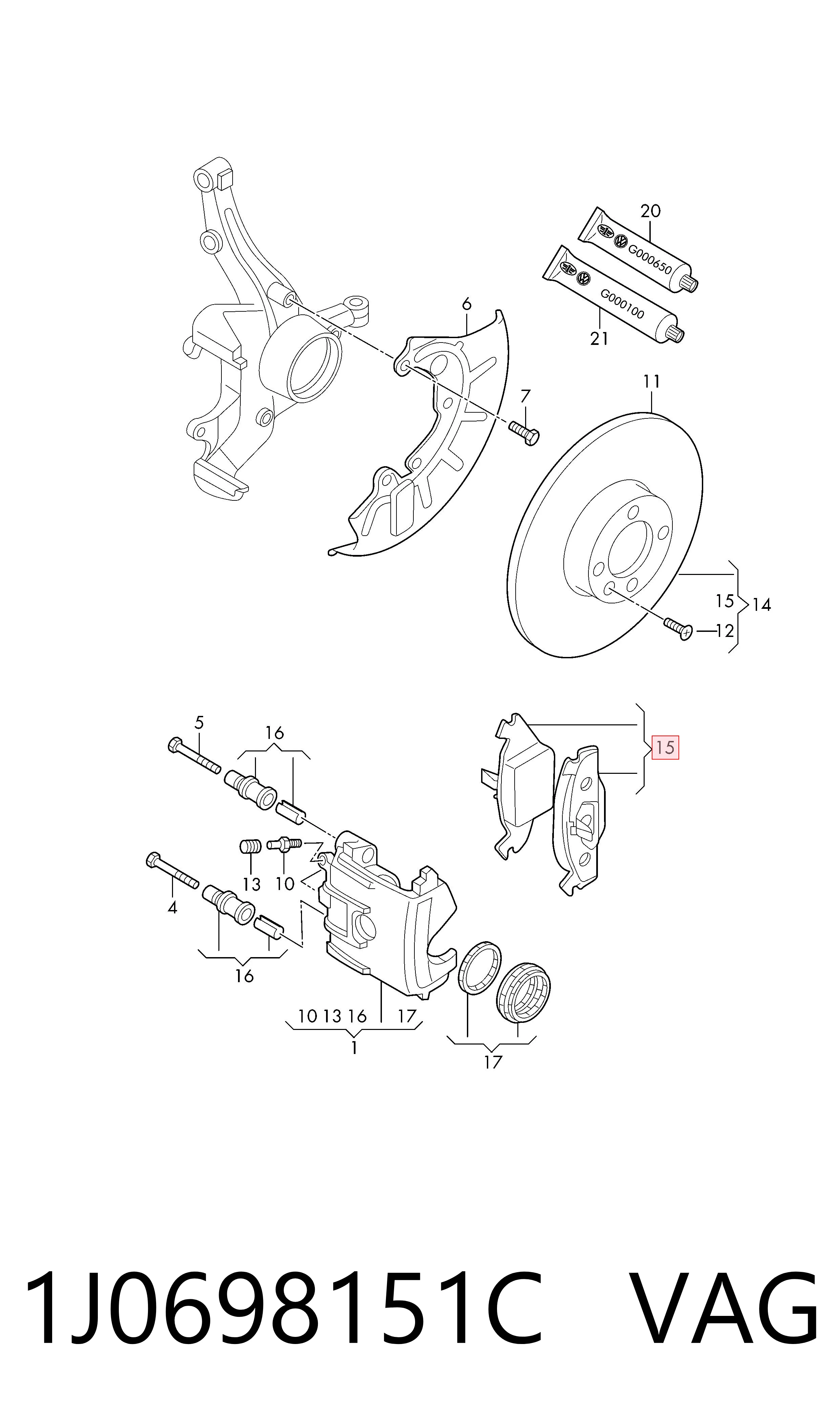 1J0698151C VAG Передні гальмівні колодки