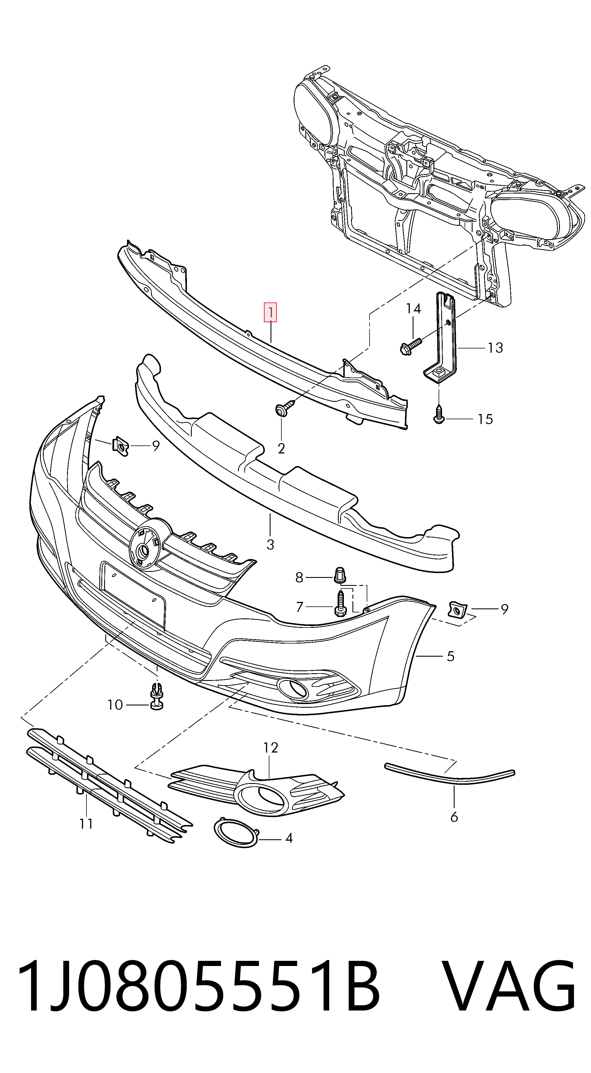 Купити Підсилювач бампера переднього Volkswagen Golf IV 1J5
