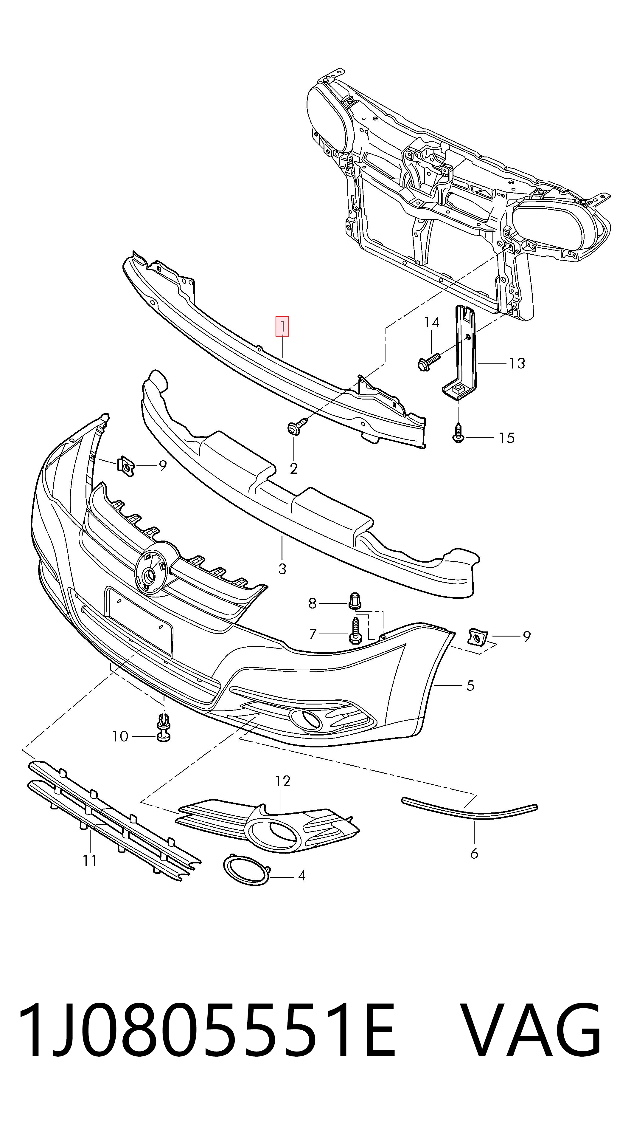 Шина бампера переднього Volkswagen Bora седан (1J2) (1998 - 2005) ціна, від 25.34 USD