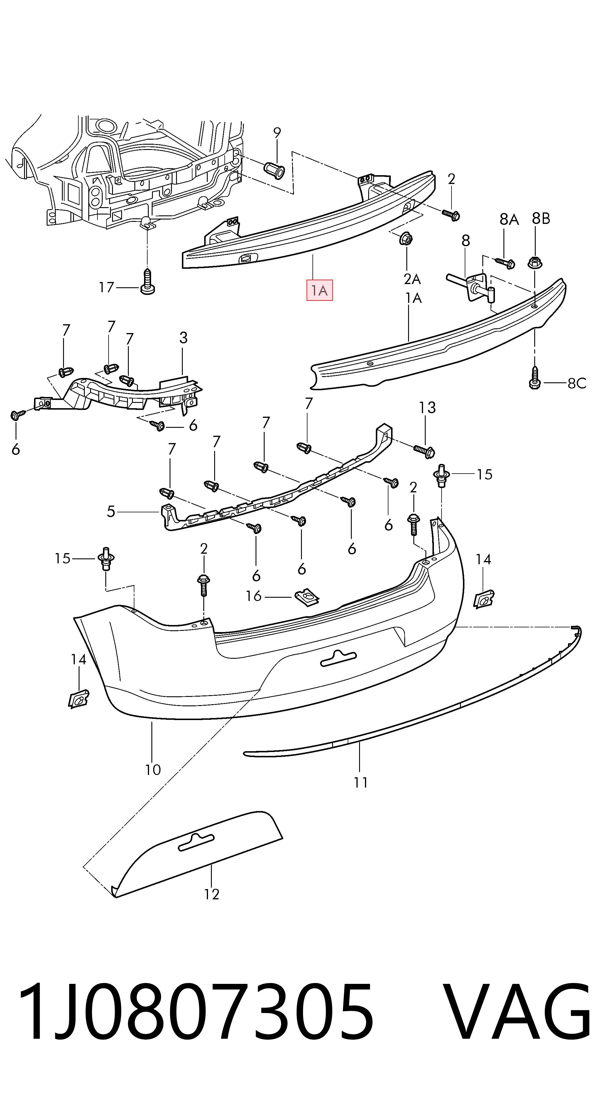 Купити Підсилювач заднього бампера Volkswagen Bora  1J2
