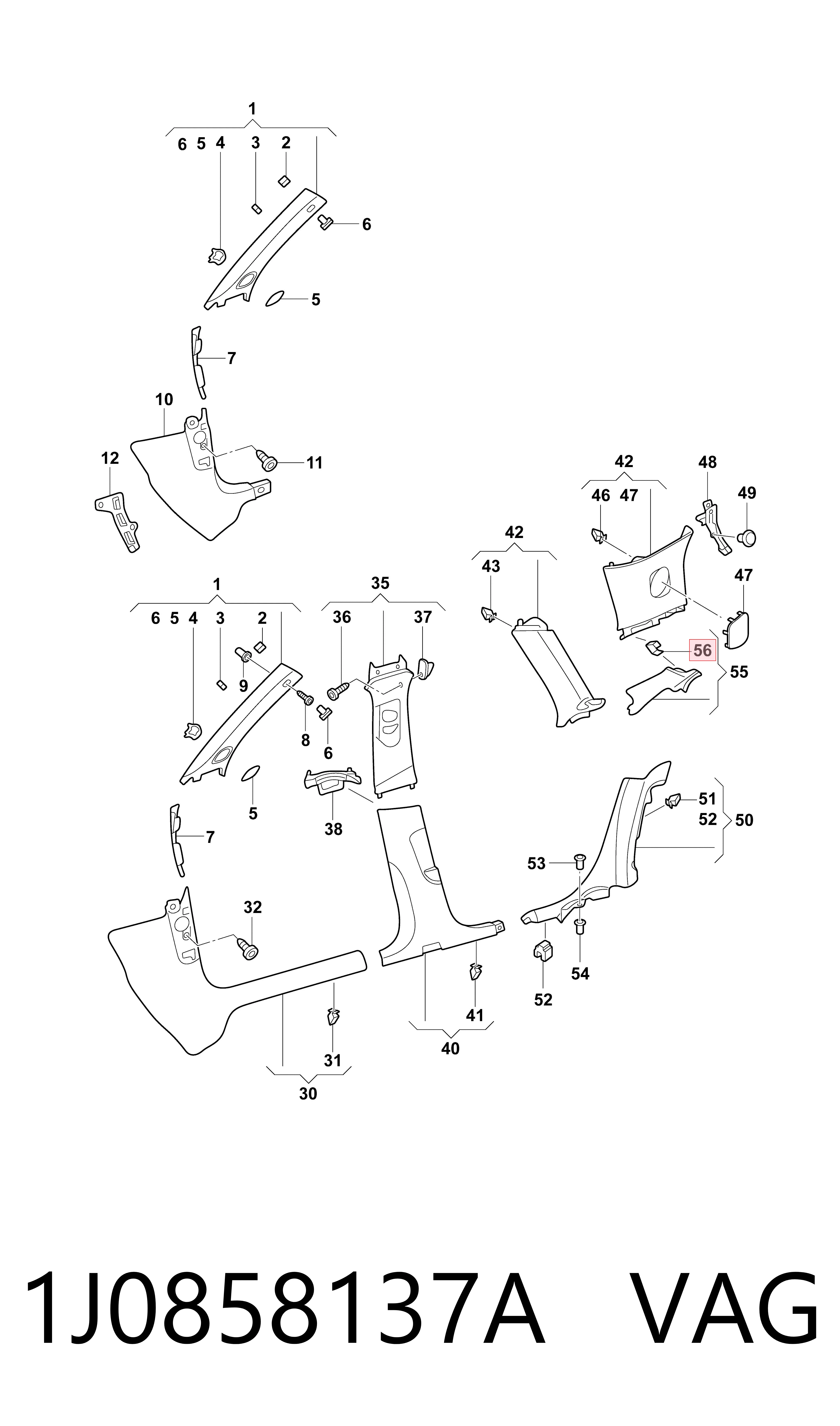 1J0858137B Bentley Пістон (кліп) кріплення підкрилки переднього крила
