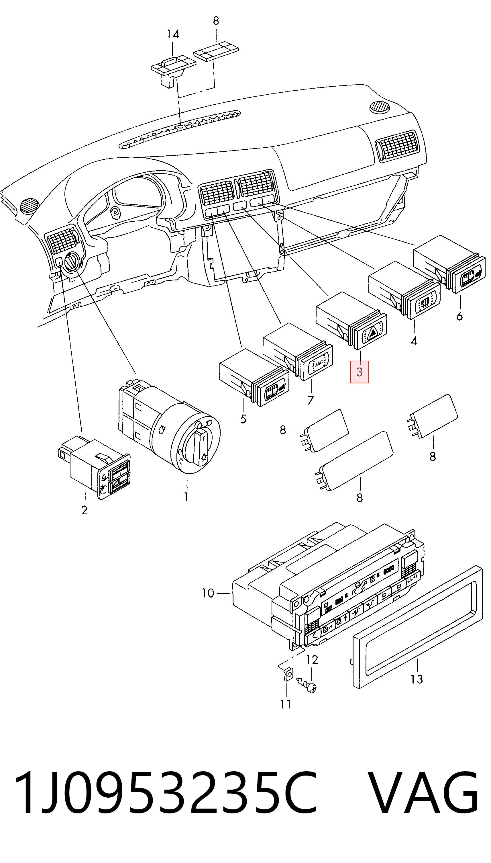 1J0953235C VAG Аварійна кнопка