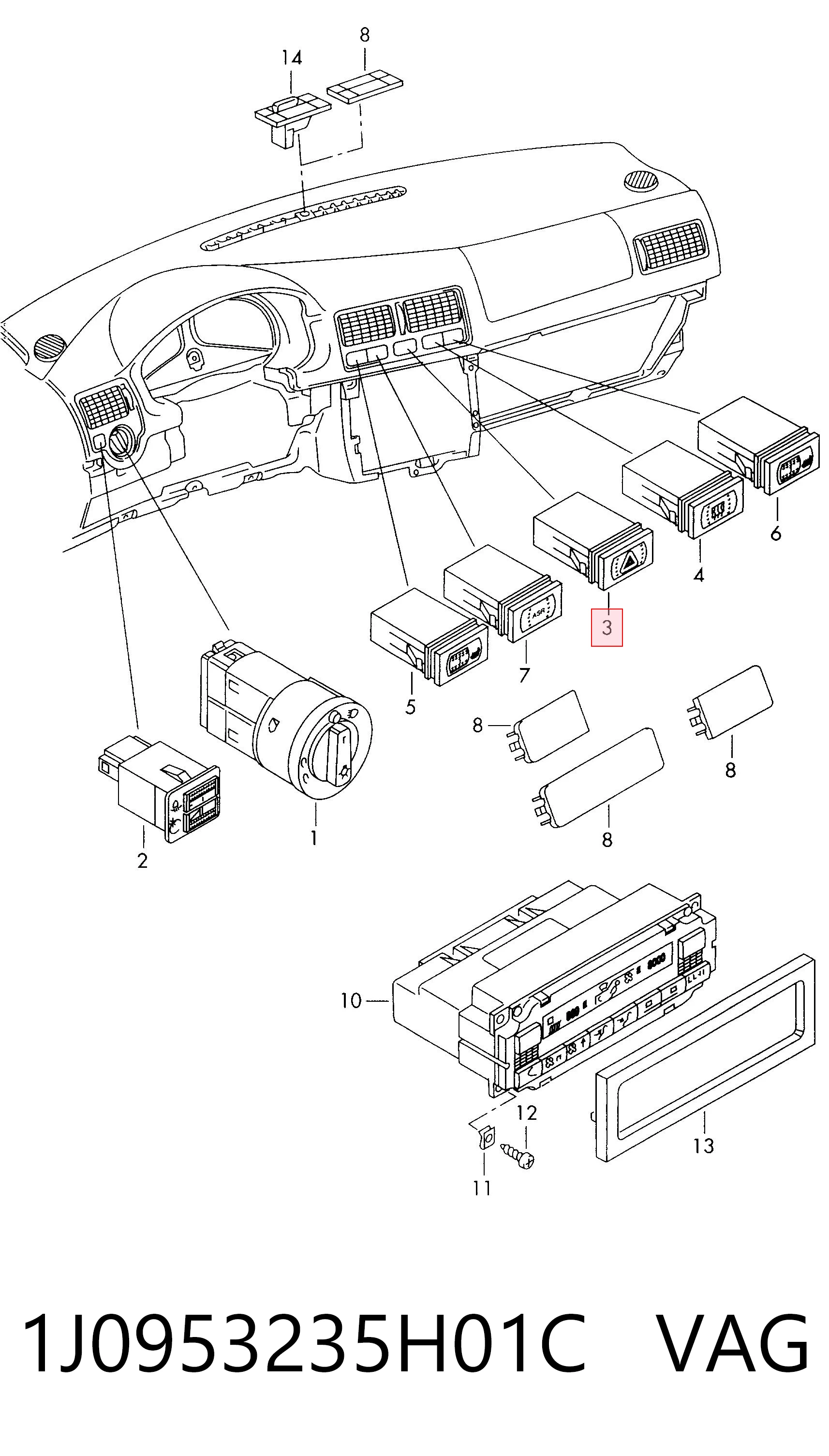 Аварійна кнопка на Volkswagen Bora  1J2
