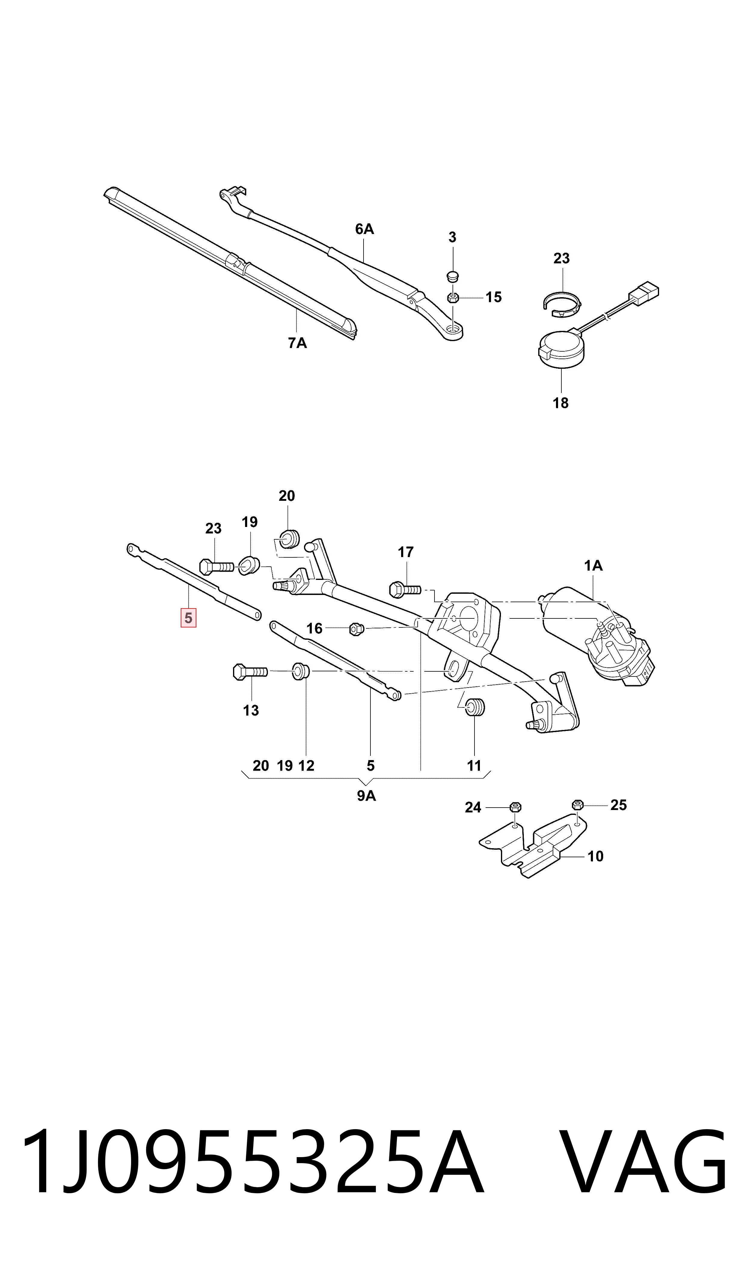 1J0955325A VAG Тяга трапеції склоочисника ліва