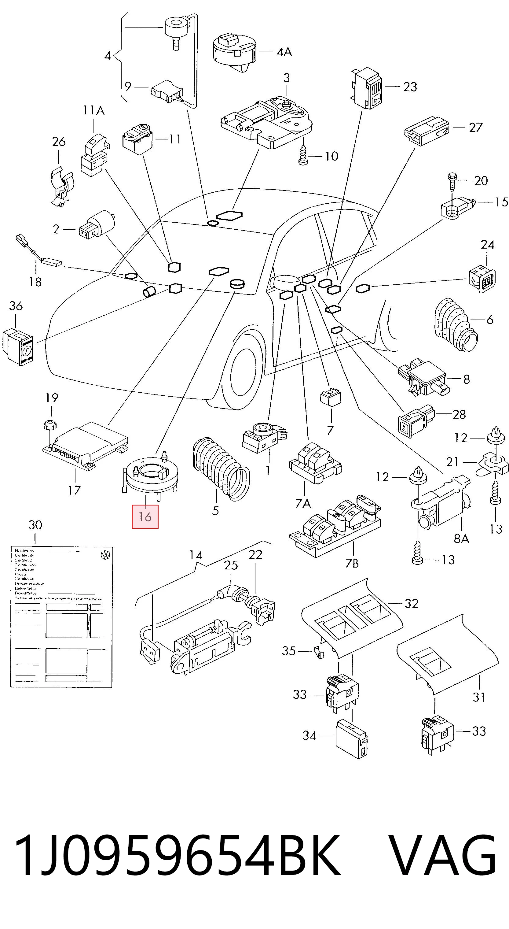 1J0959654BK VAG Шлейф Airbag