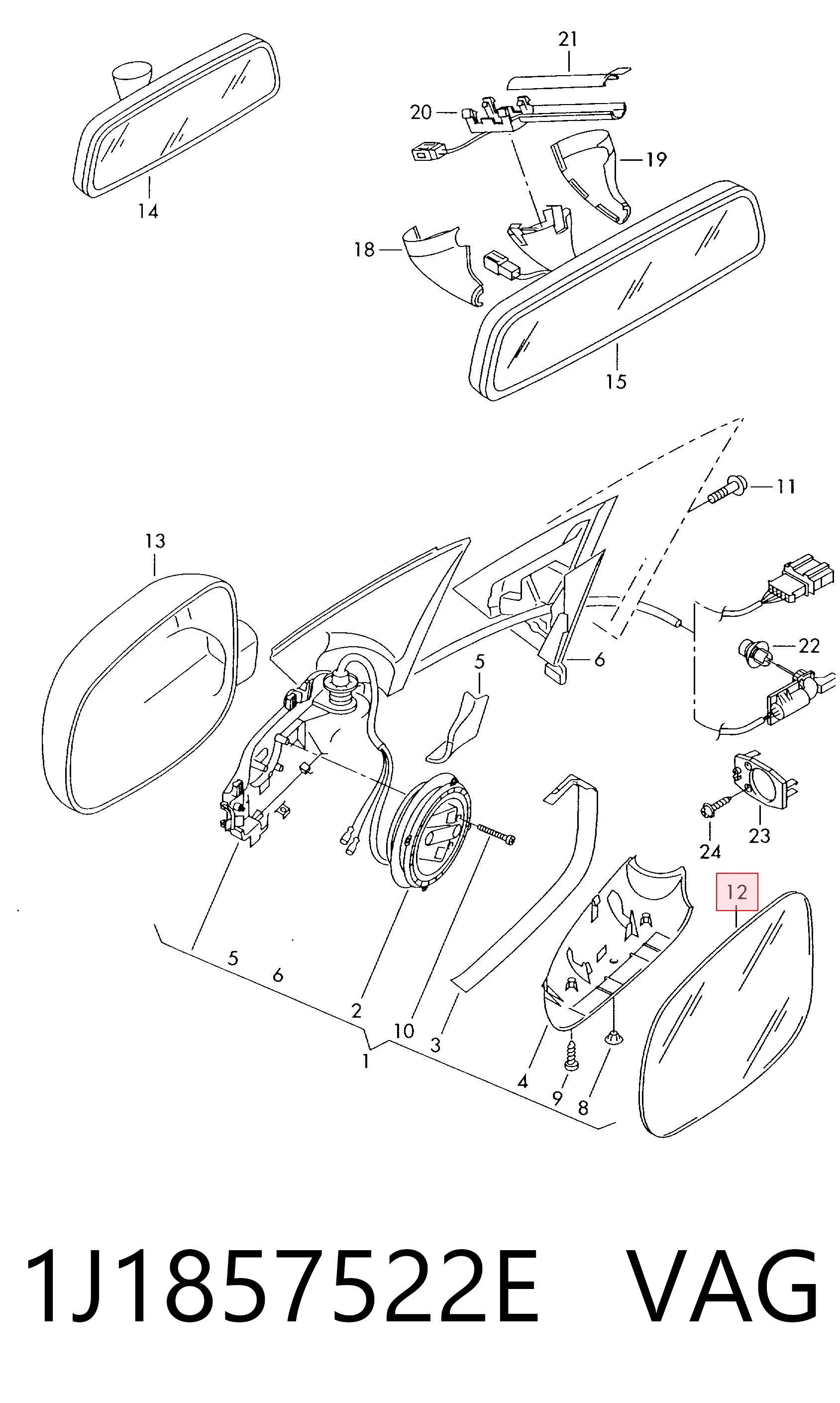 Скло дзеркала заднього виду, правого VAG 1J1857522E ціна, від 7.72 USD