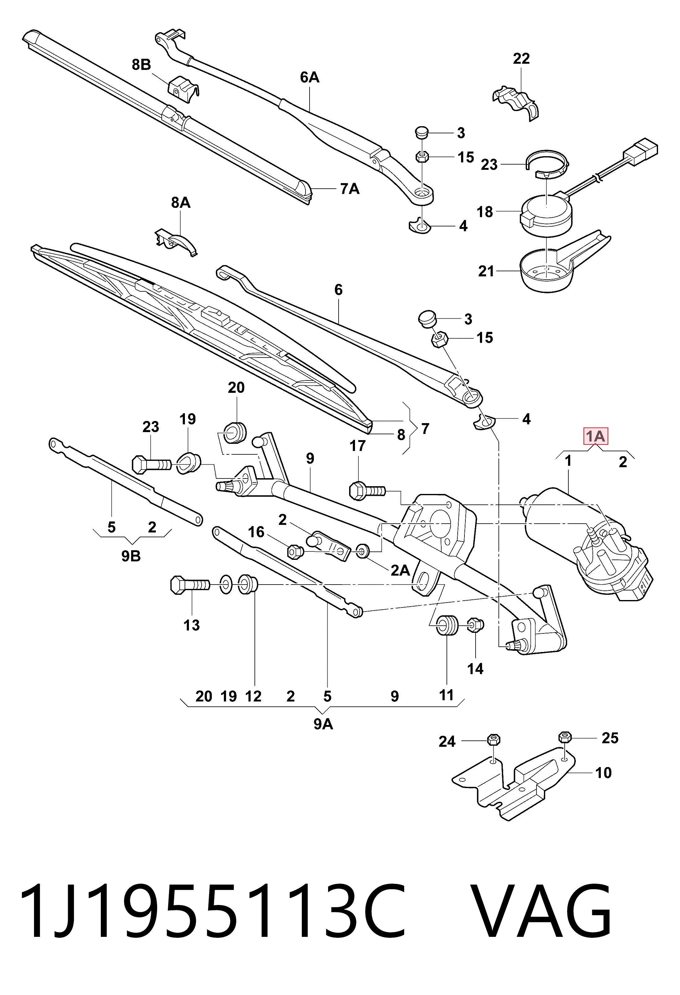 Мотор стеклоочищувача VAG 1J1955113C ціна, від 22.50 USD