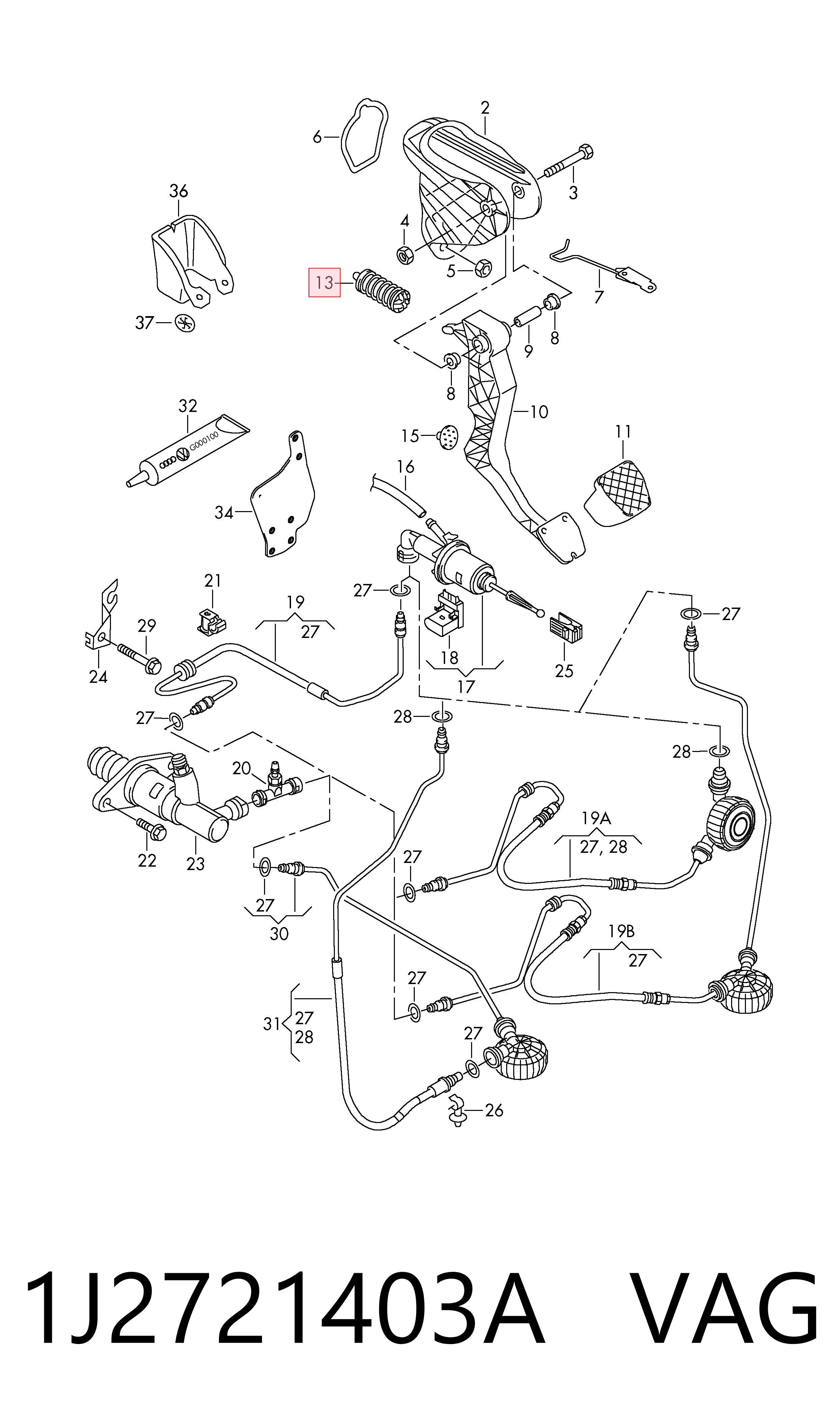 1J2721403A VAG Пружина педалі зчеплення