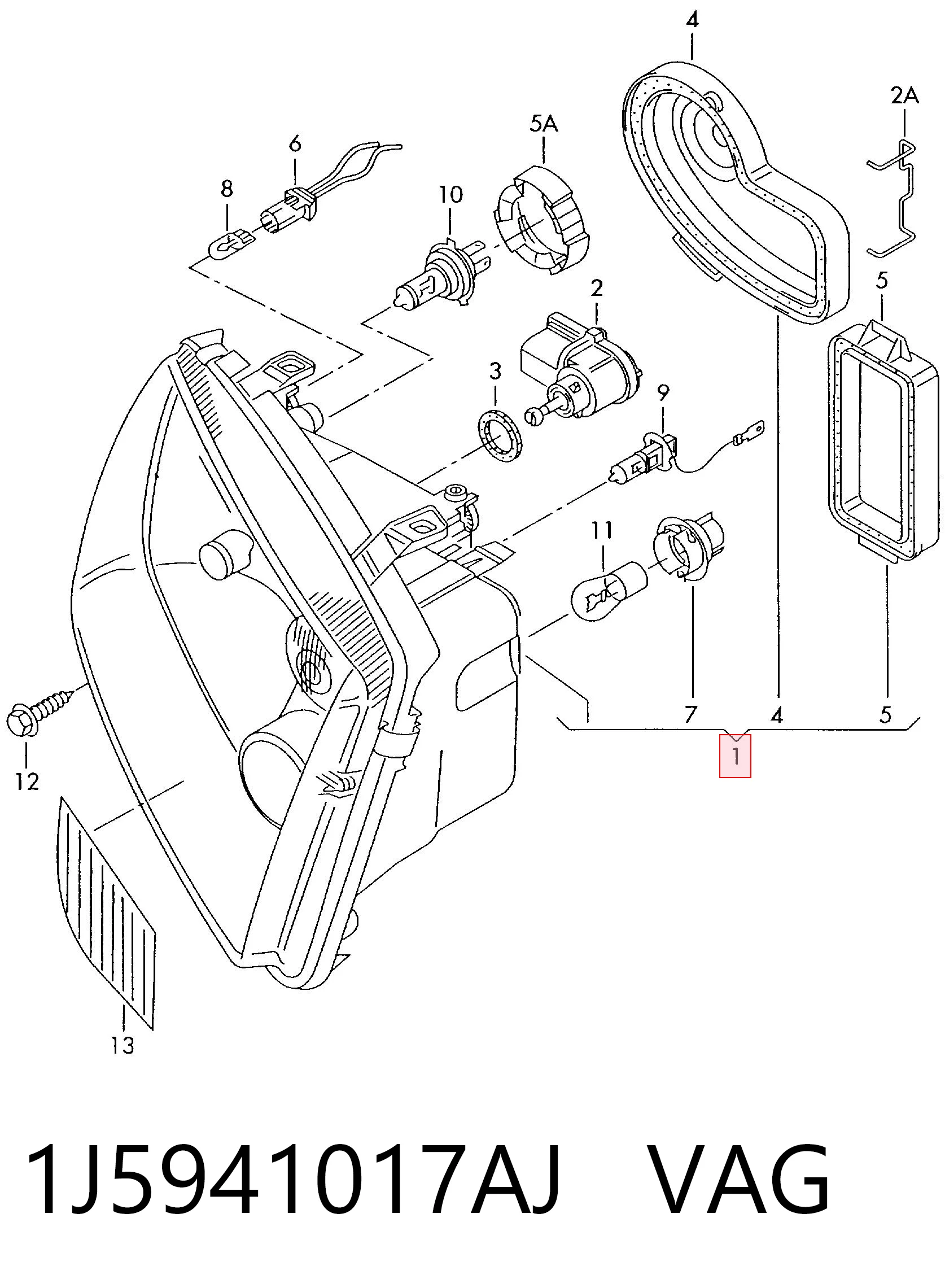 Фара дальнього світла в зборі на Volkswagen Bora  1J2