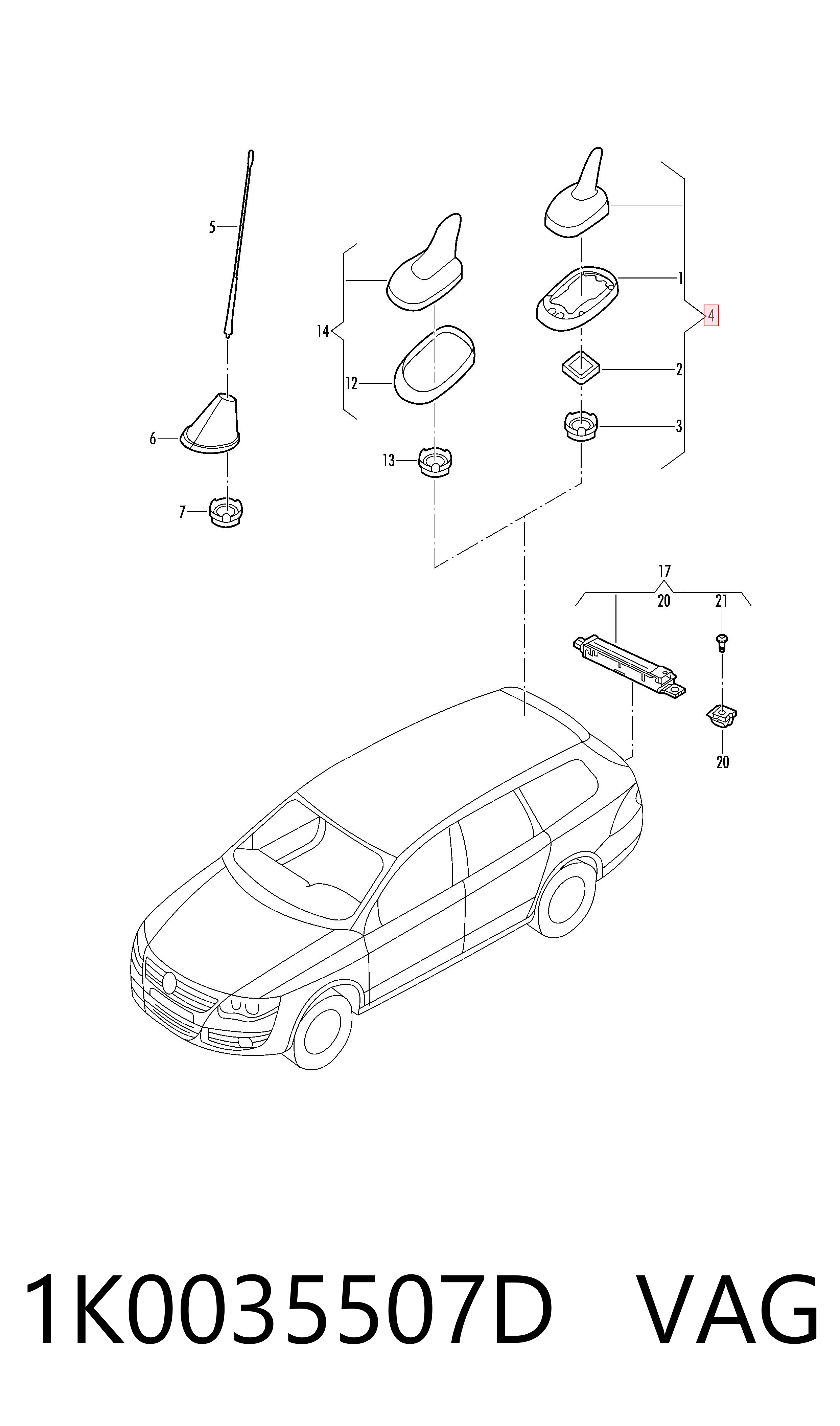 Антена на дах на Volkswagen Caddy III 2KB, 2KJ, 2CB, 2CJ