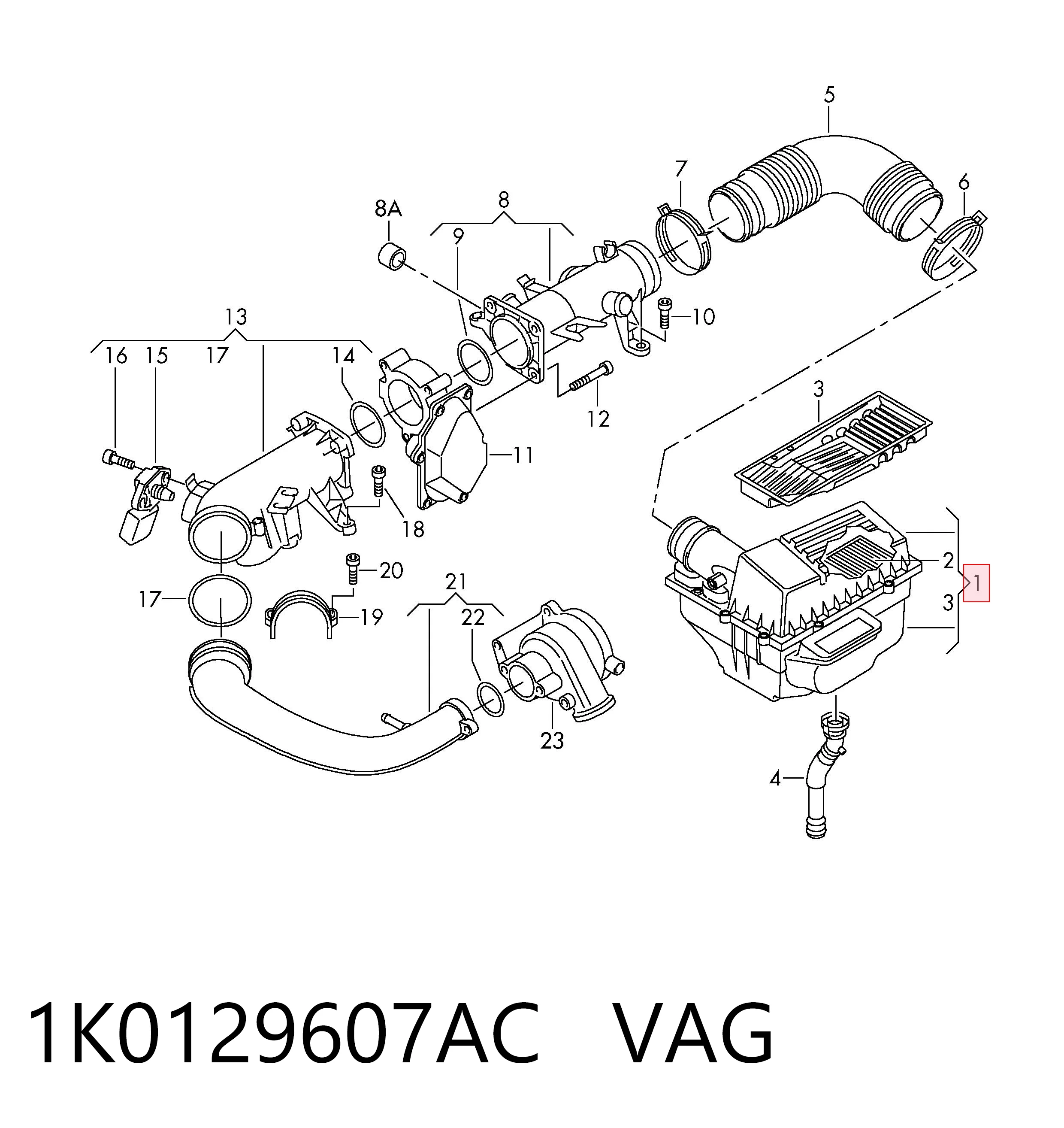 Корпус повітряного фільтра VAG 1K0129607AC ціна, від 63.35 USD