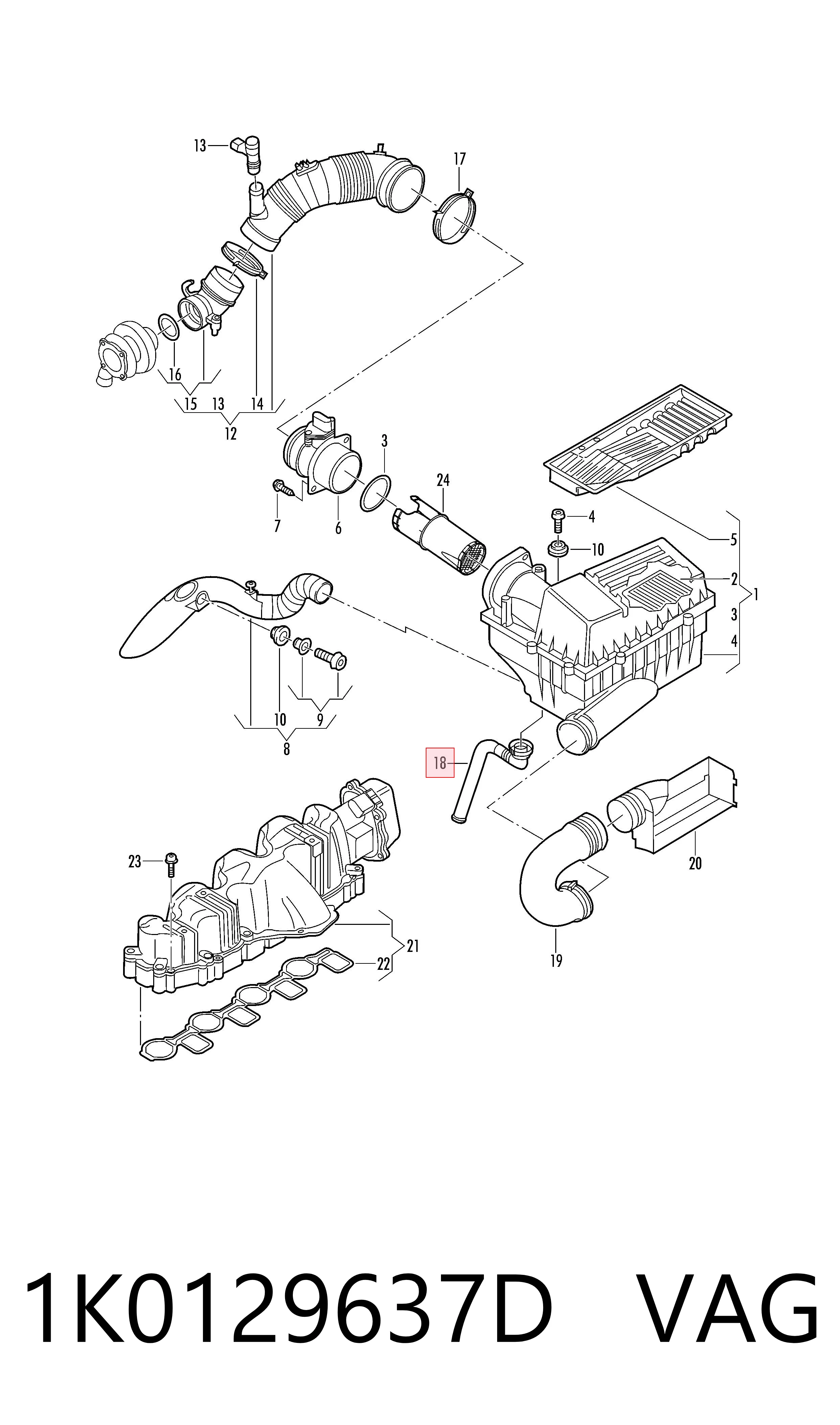 Дренажний шланг корпусу повітряного фільтра 1K0129637D Volvo