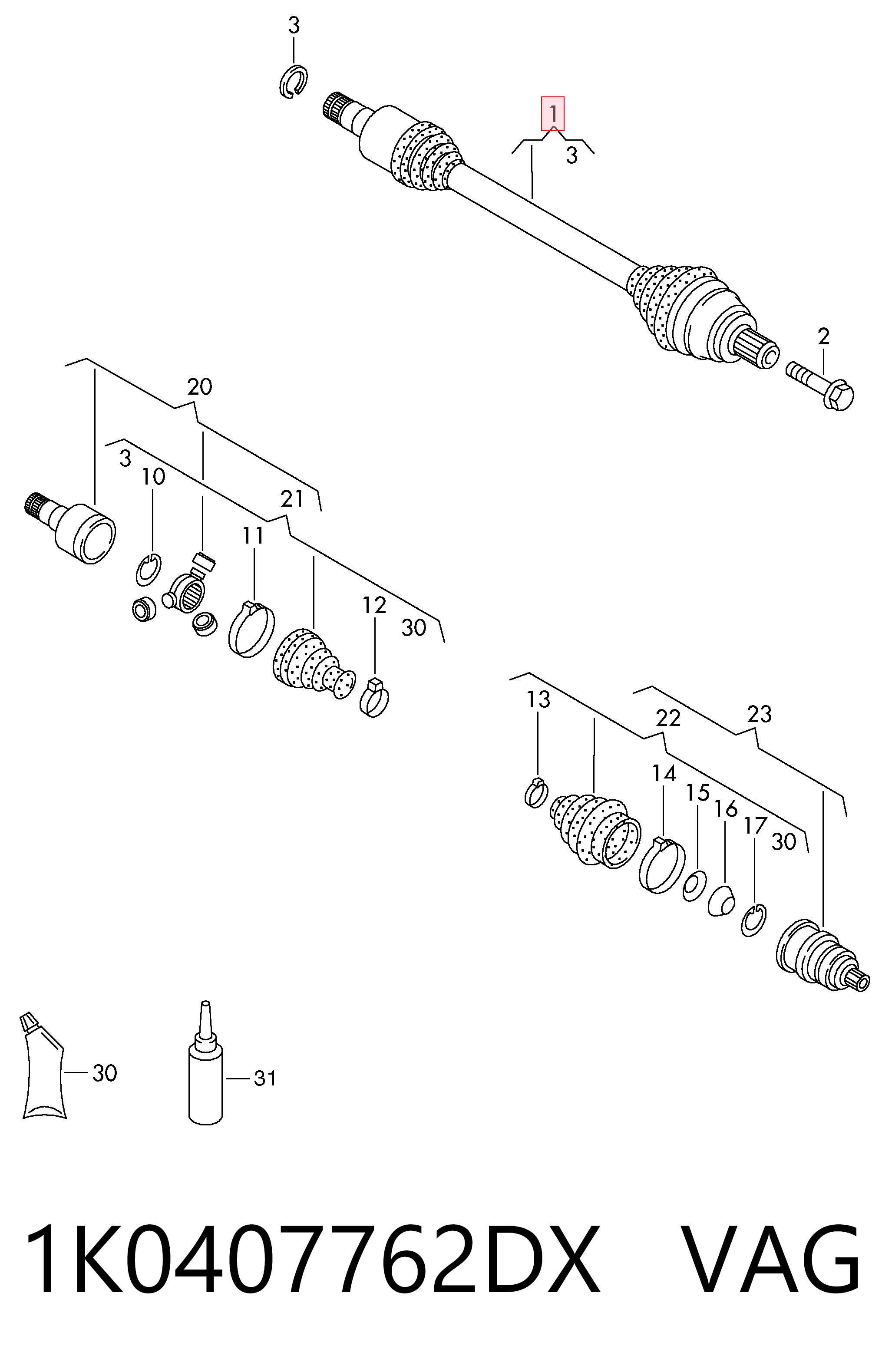 1K0407762DX VAG Привід передній правий
