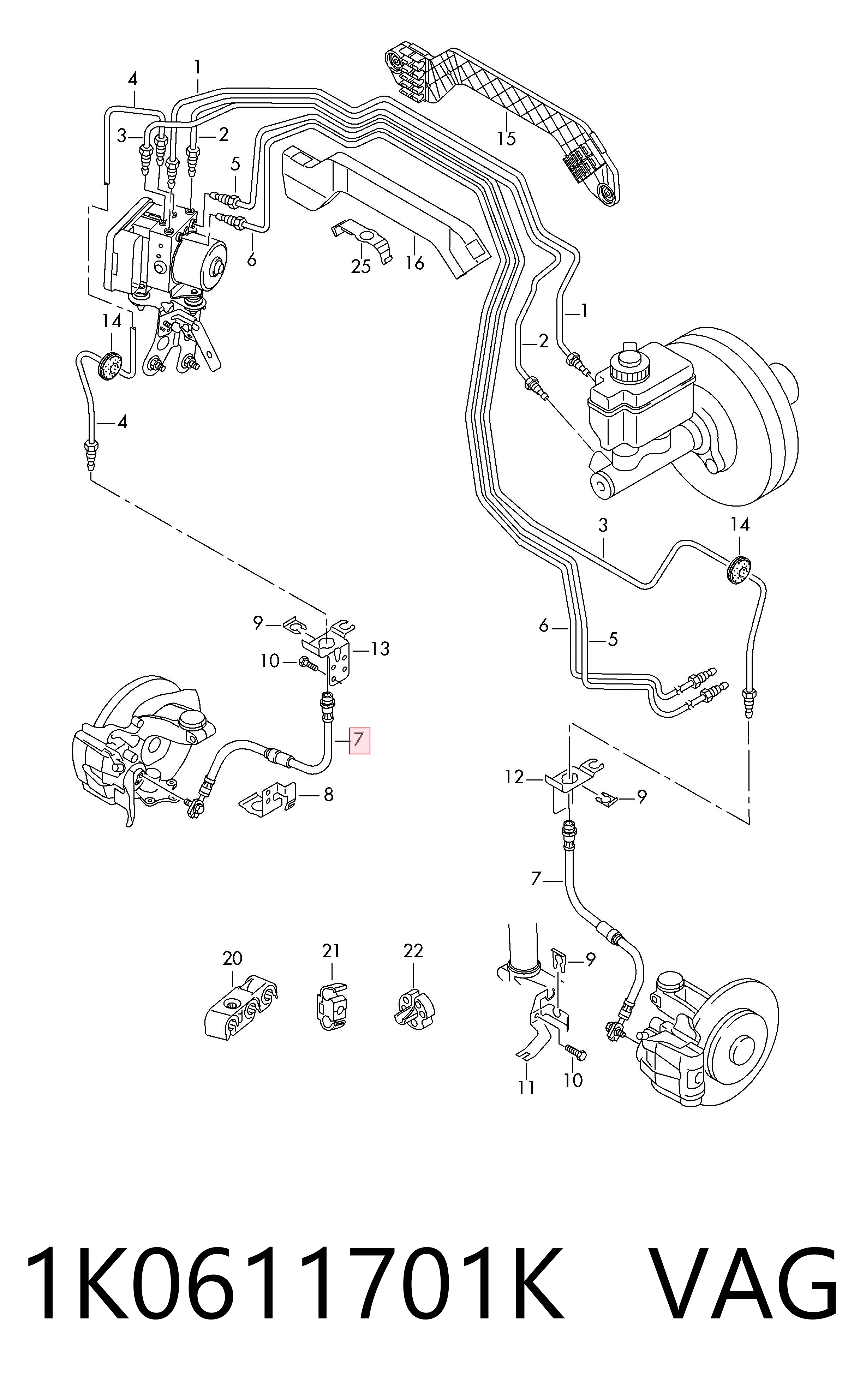 Шланг гальмівний передній VAG 1K0611701K ціна, від 8.52 USD