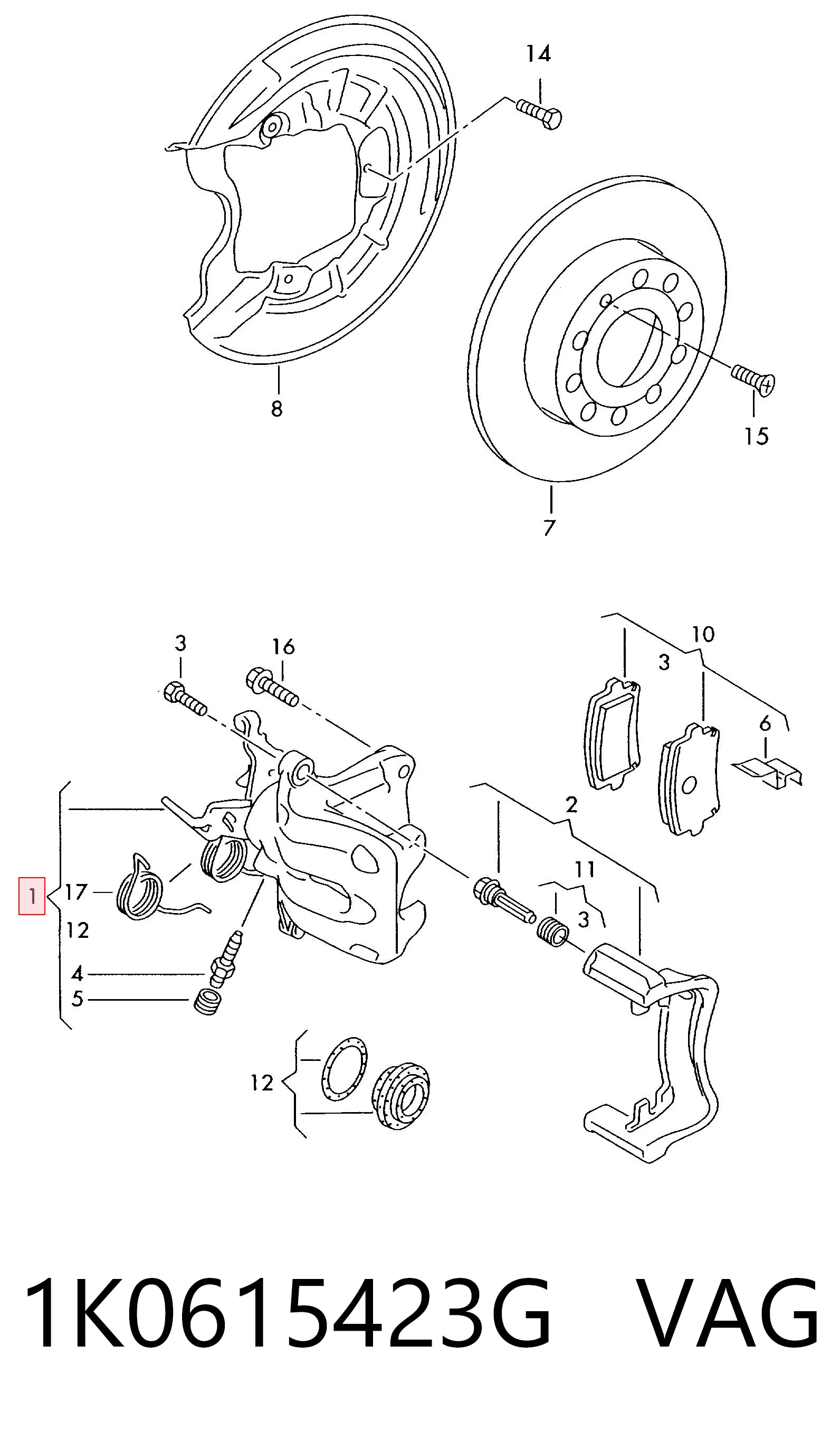 Супорт гальмівний задній лівий VAG 1K0615423G ціна, від 35.79 USD