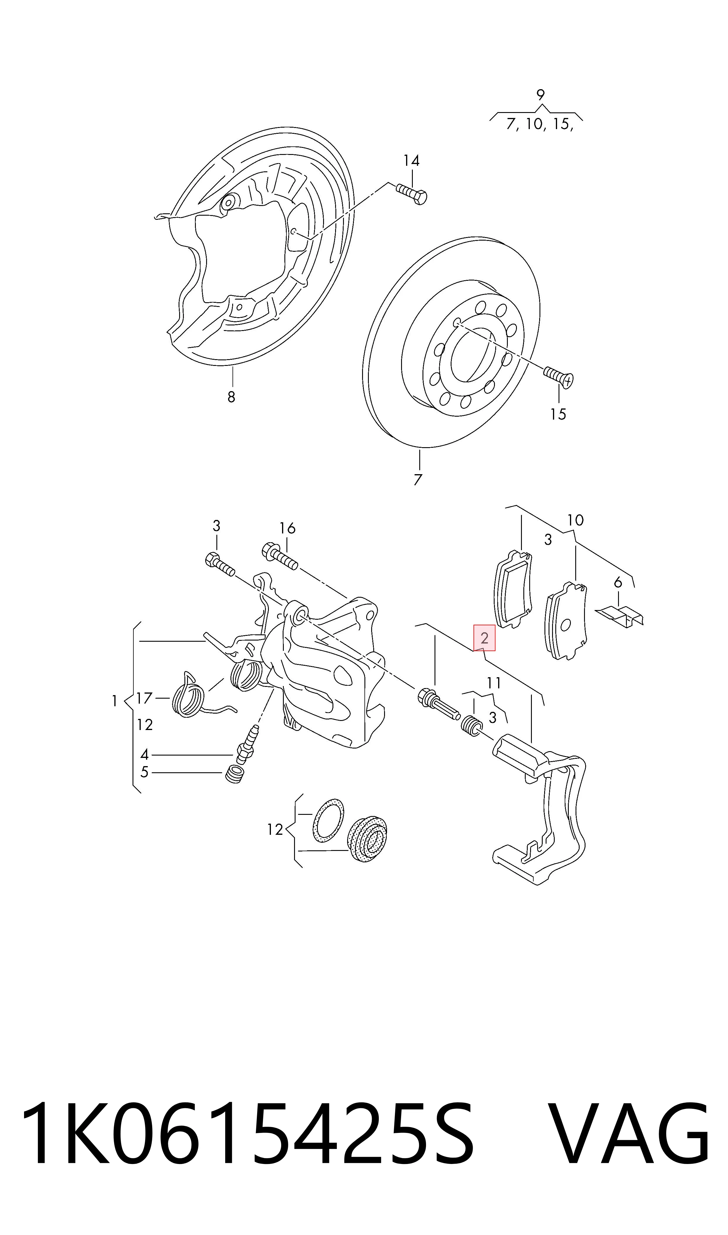 1K0615425S VAG Скоба гальмівного заднього супорта